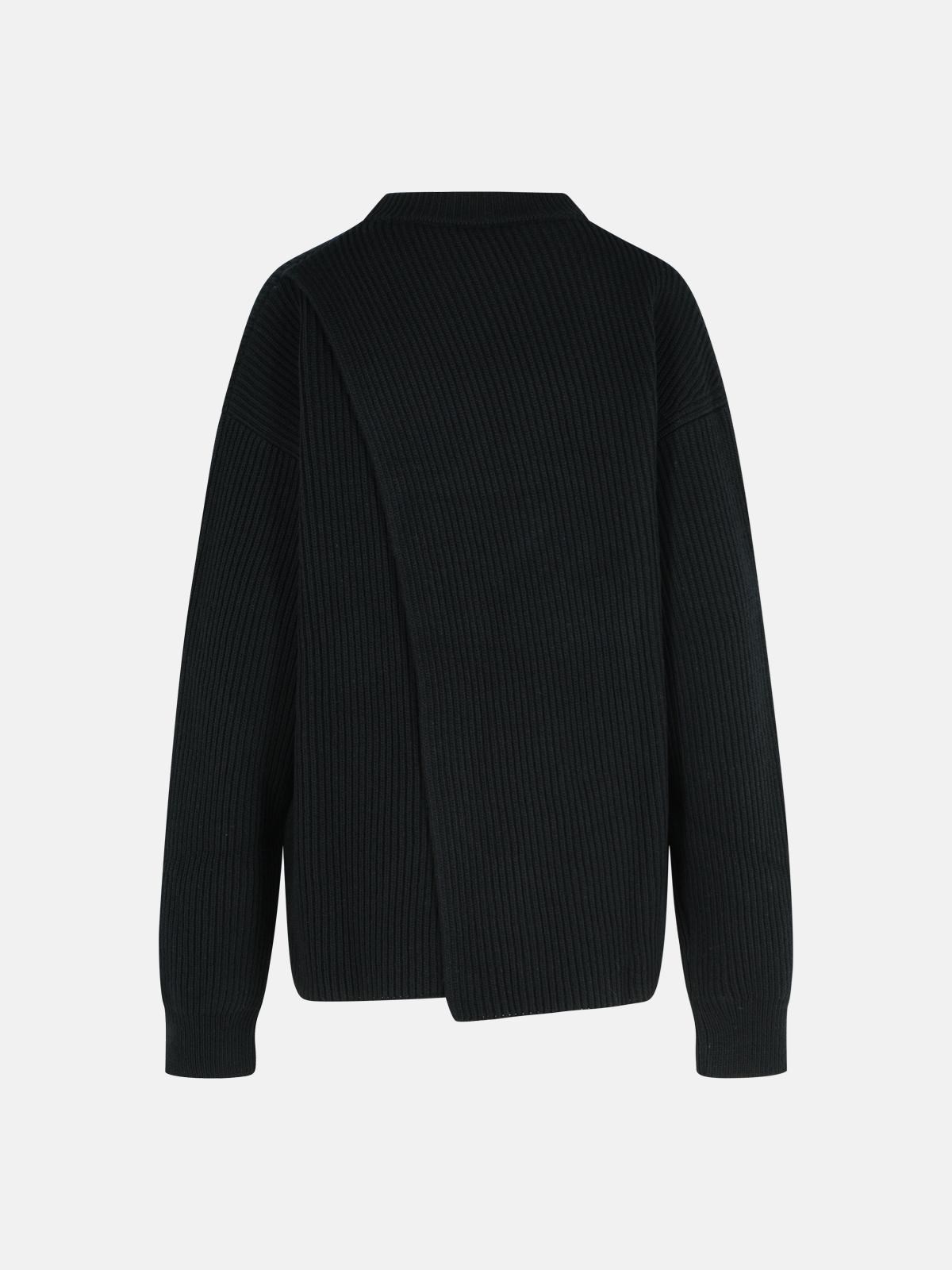 BLACK WOOL CREW NECK SWEATER - 3