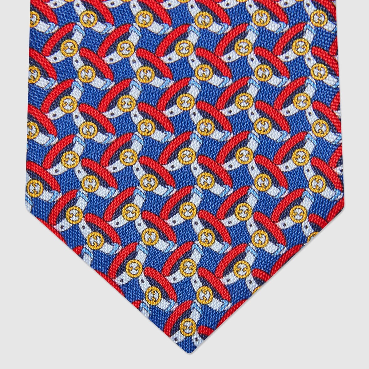 Round Interlocking G belts print silk tie - 3