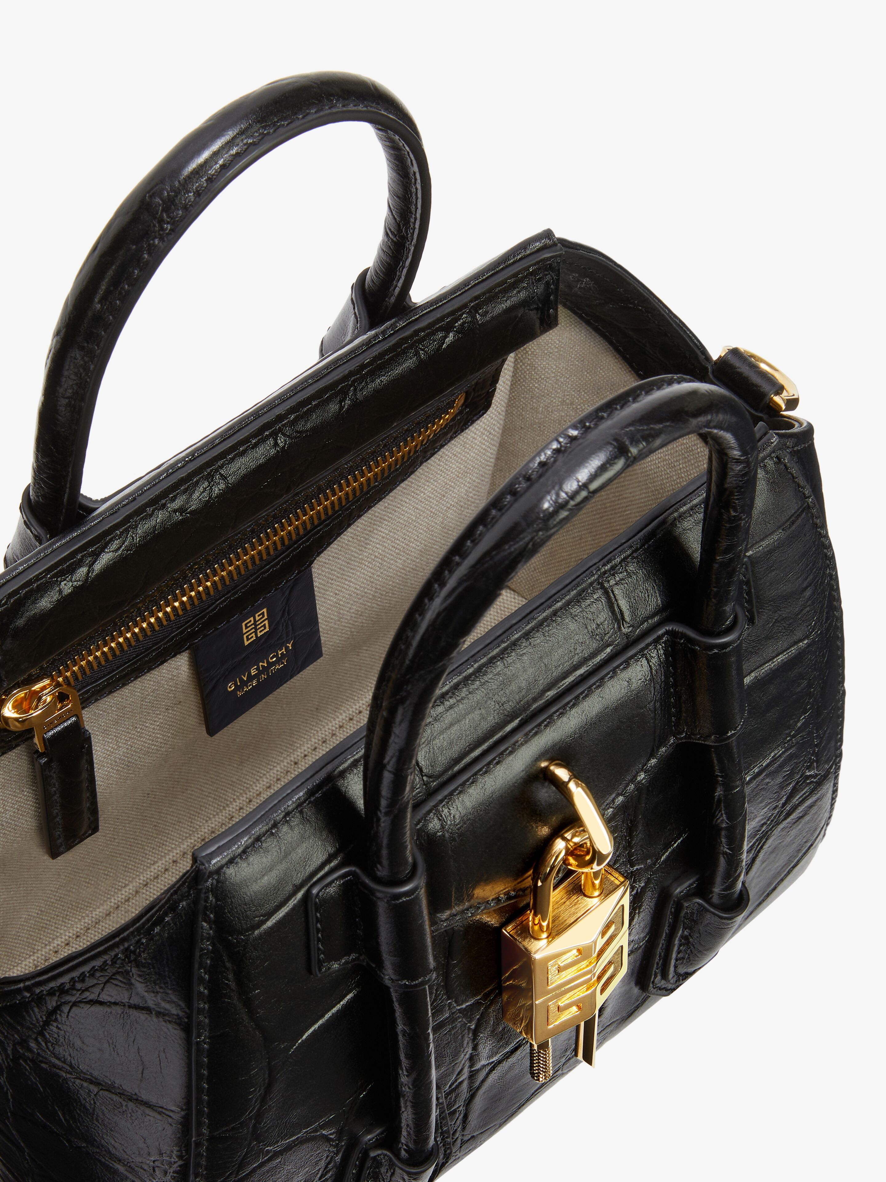 MINI ANTIGONA LOCK BAG IN CROCODILE EFFECT LEATHER - 5