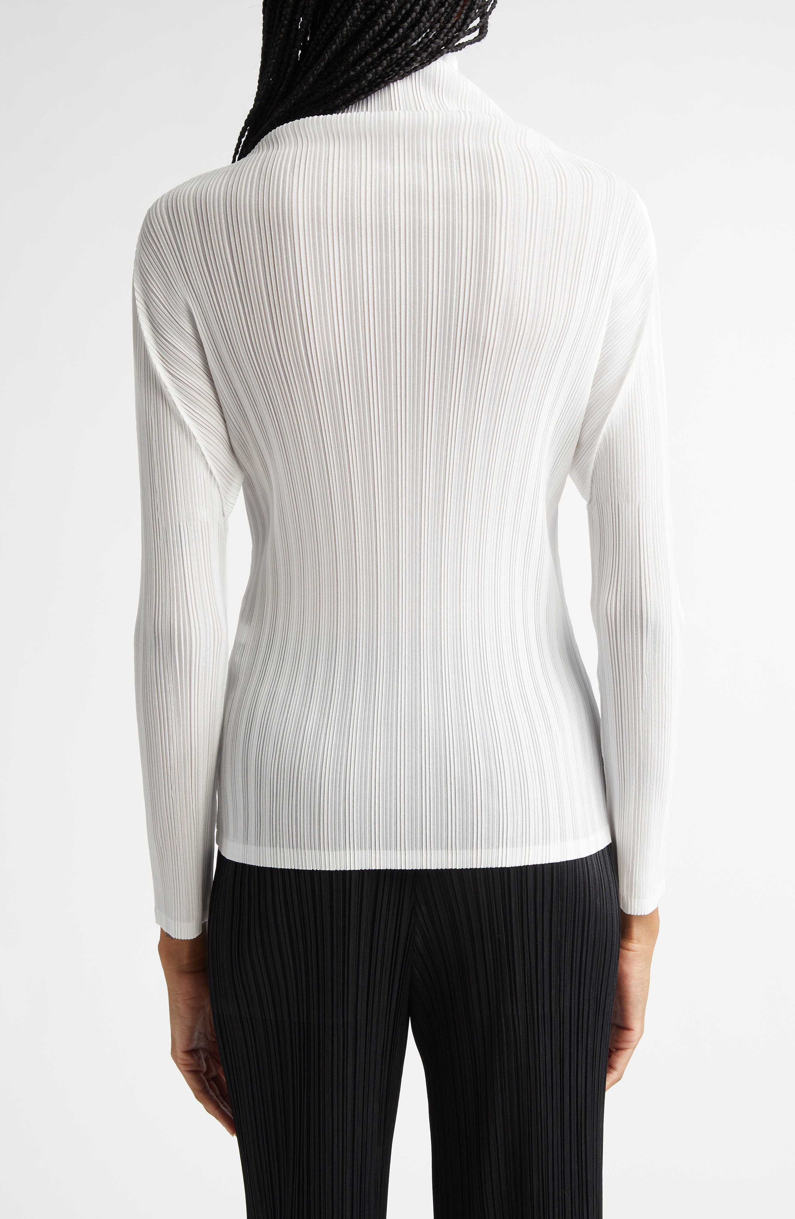 Pleats Please Issey Miyake Pleated Long Sleeve Turtleneck in White at Nordstrom - 2