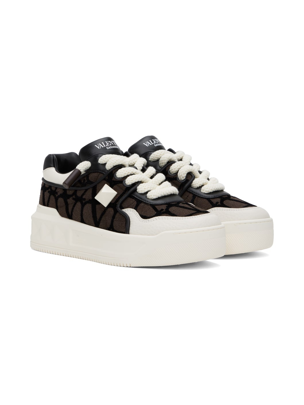 White & Brown One Stud XL Low-Top Sneakers - 4
