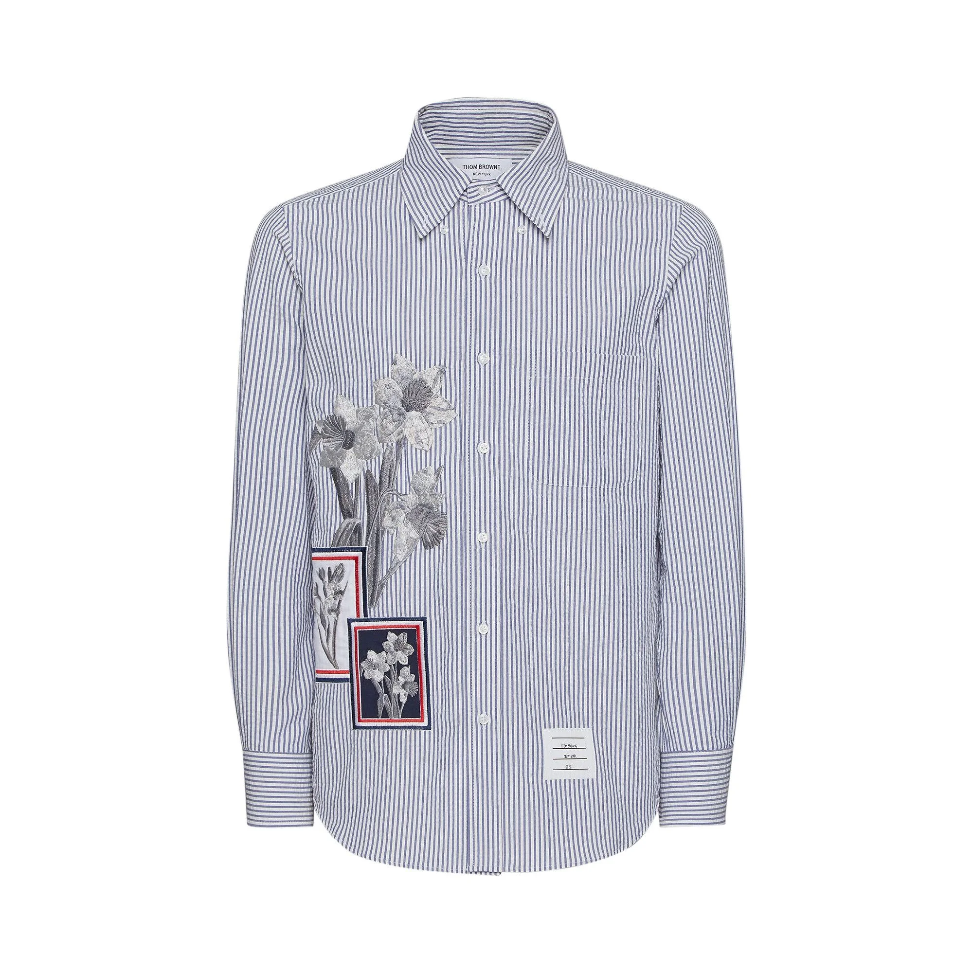 Thom Browne Seersucker Framed Floral Shirt 'Navy' - 1