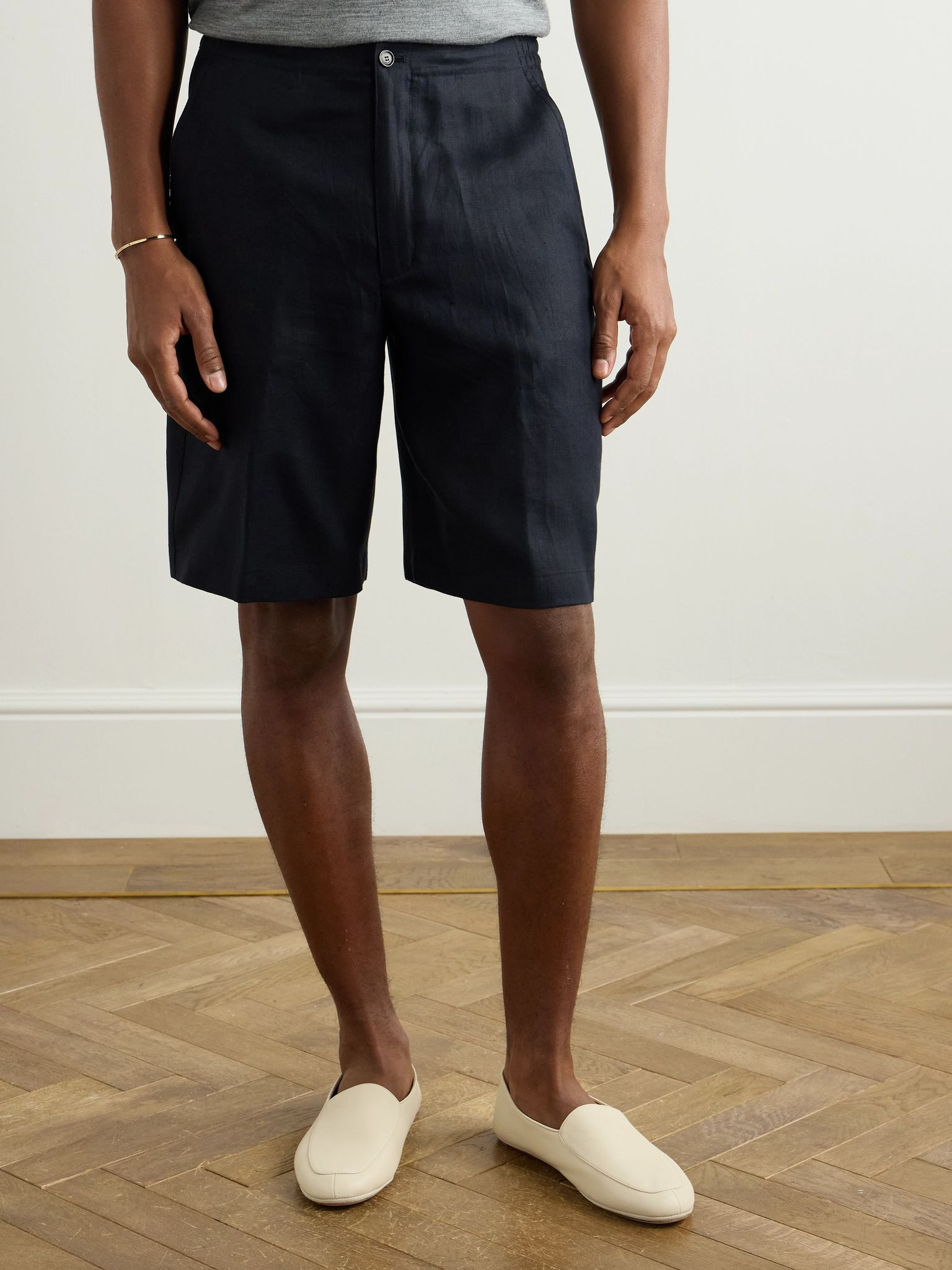 Straight-Leg Linen Shorts Blue - 3