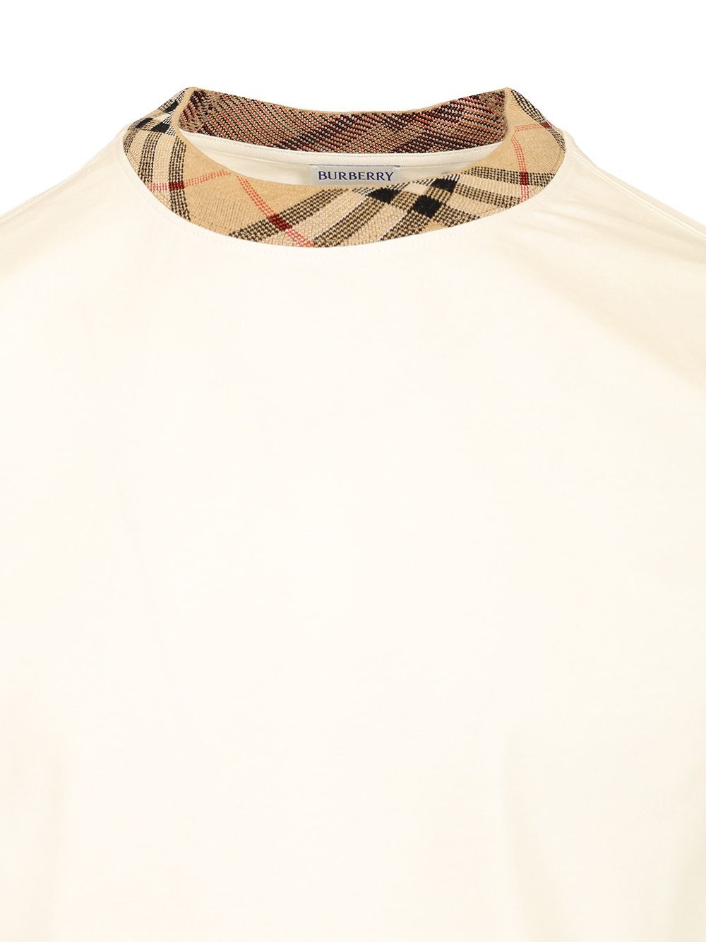 Check Trim Cotton T-Shirt White - 3