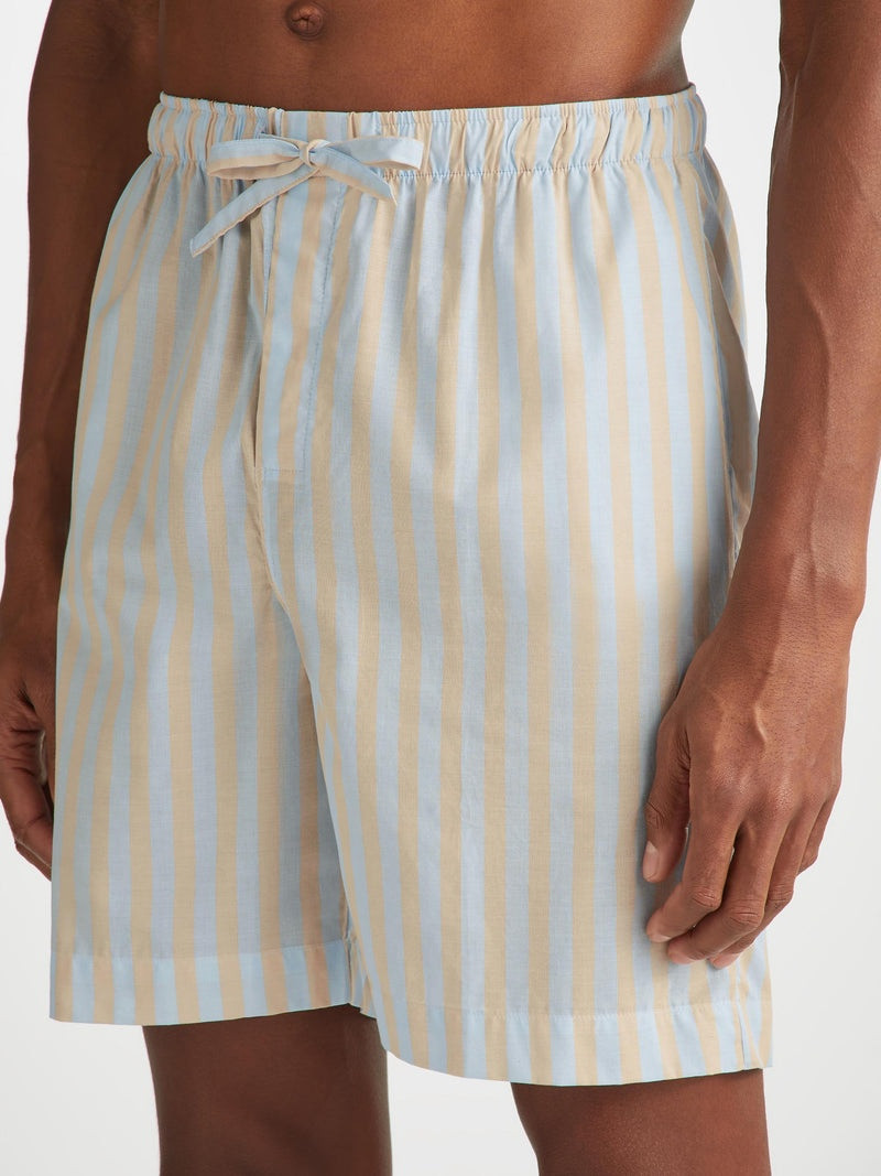 Derek Rose Men's Lounge Shorts Amalfi 20 Cotton Batiste Blue outlook