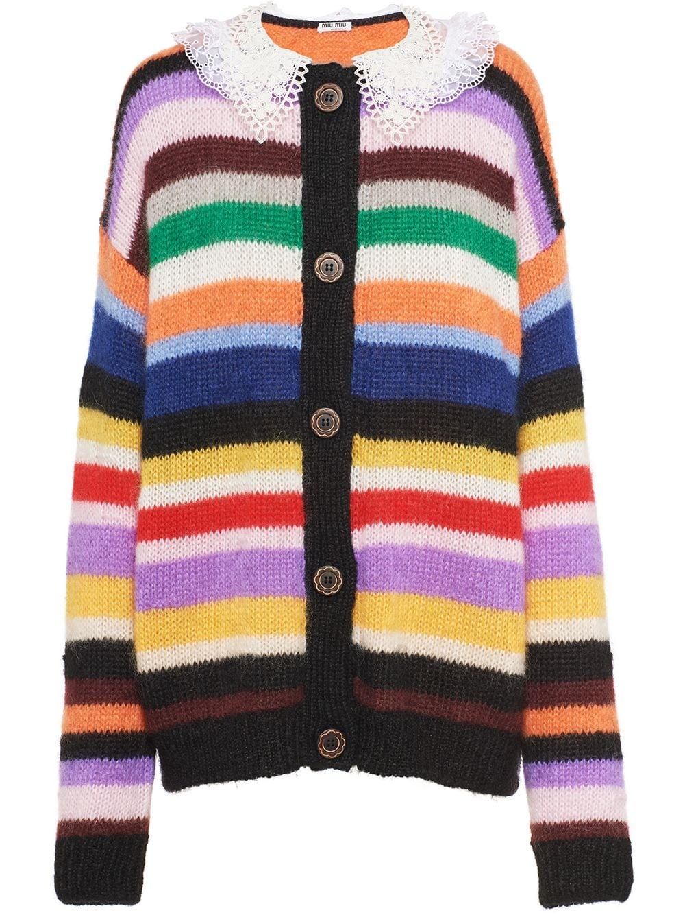 lace collar striped cardigan - 1