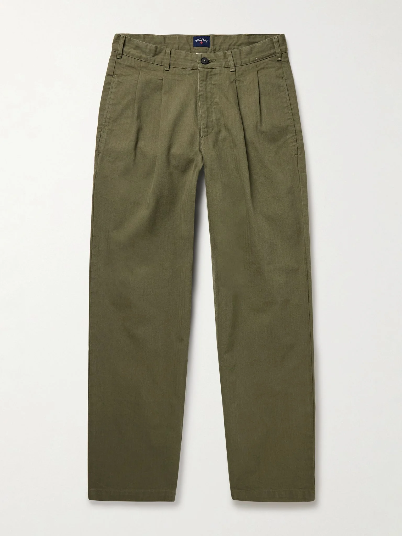 Straight-Leg Pleated Herringbone Cotton Trousers Green - 1