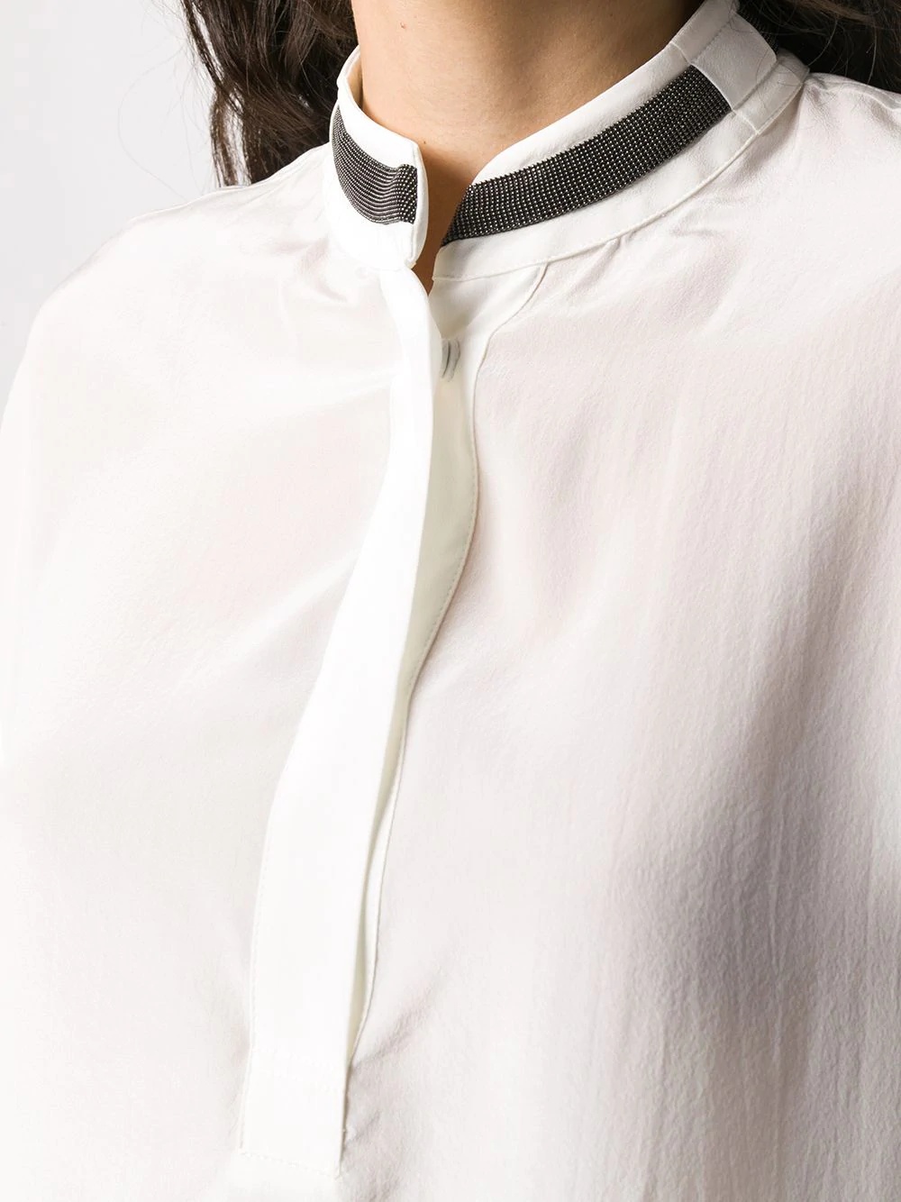 mandarin collar silk shirt with ribbon detail - 5