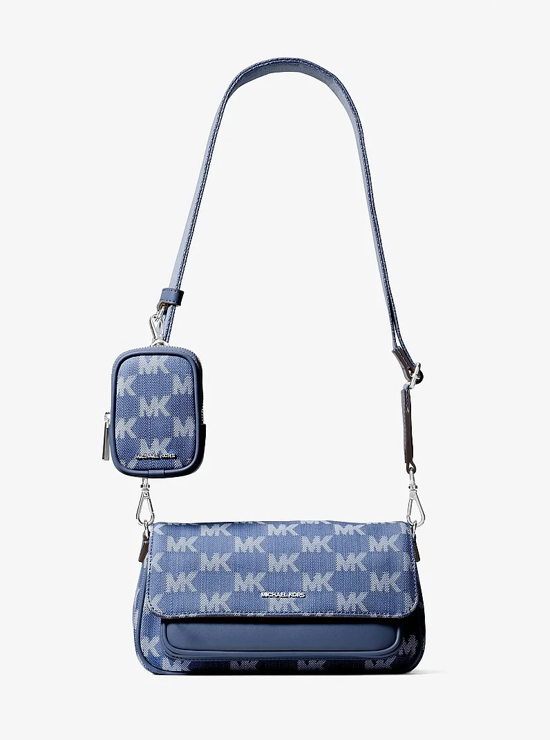 Jet Set Travel Small Logo Jacquard Denim Crossbody Bag With Pouch - 1