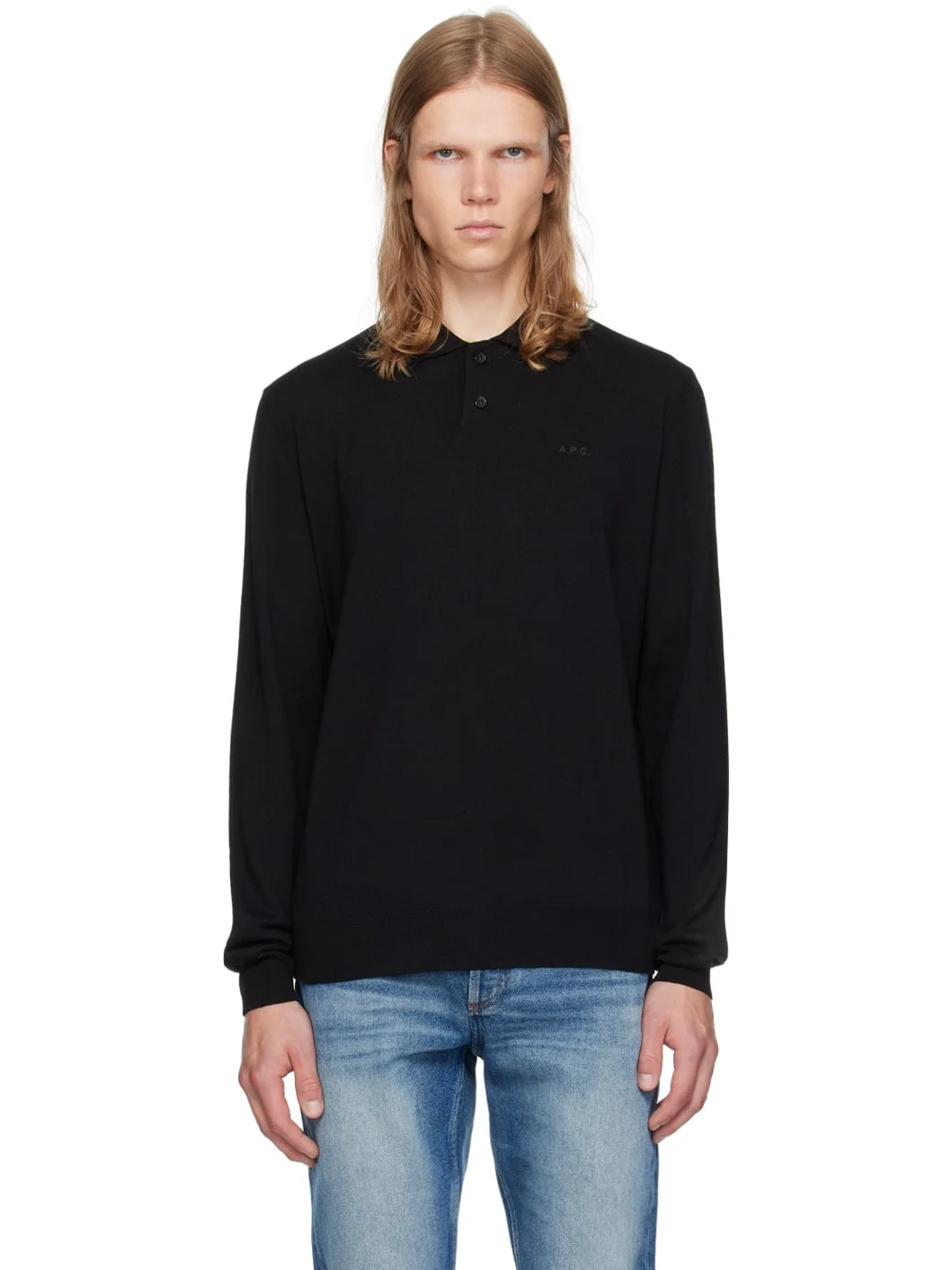 Black Jacob Embroidered Logo Polo - 1