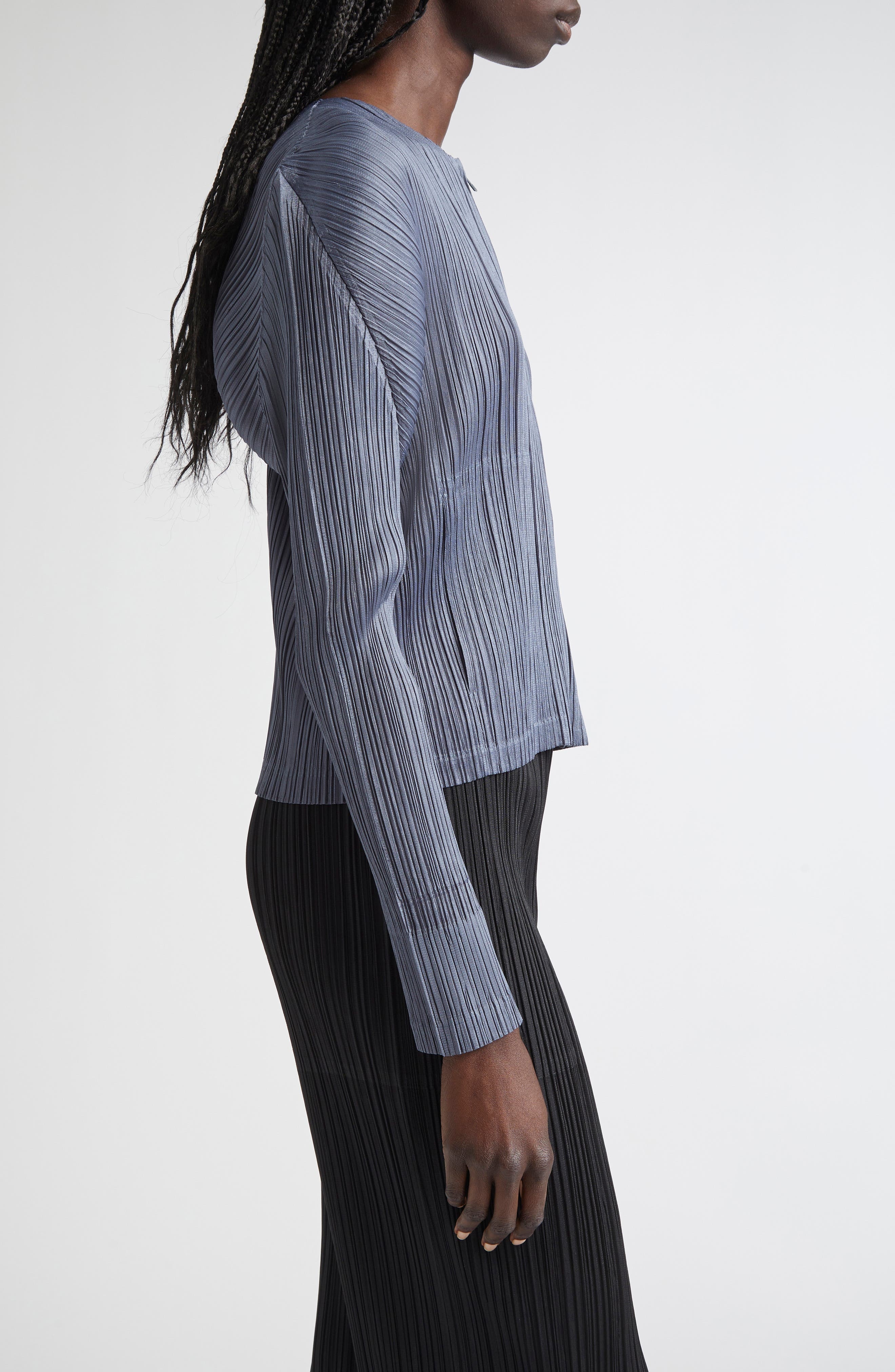 Pleats Please Issey Miyake Monthly Colors May Pleated Zip Front Top in Dark Blue Gray at Nordstrom - 4