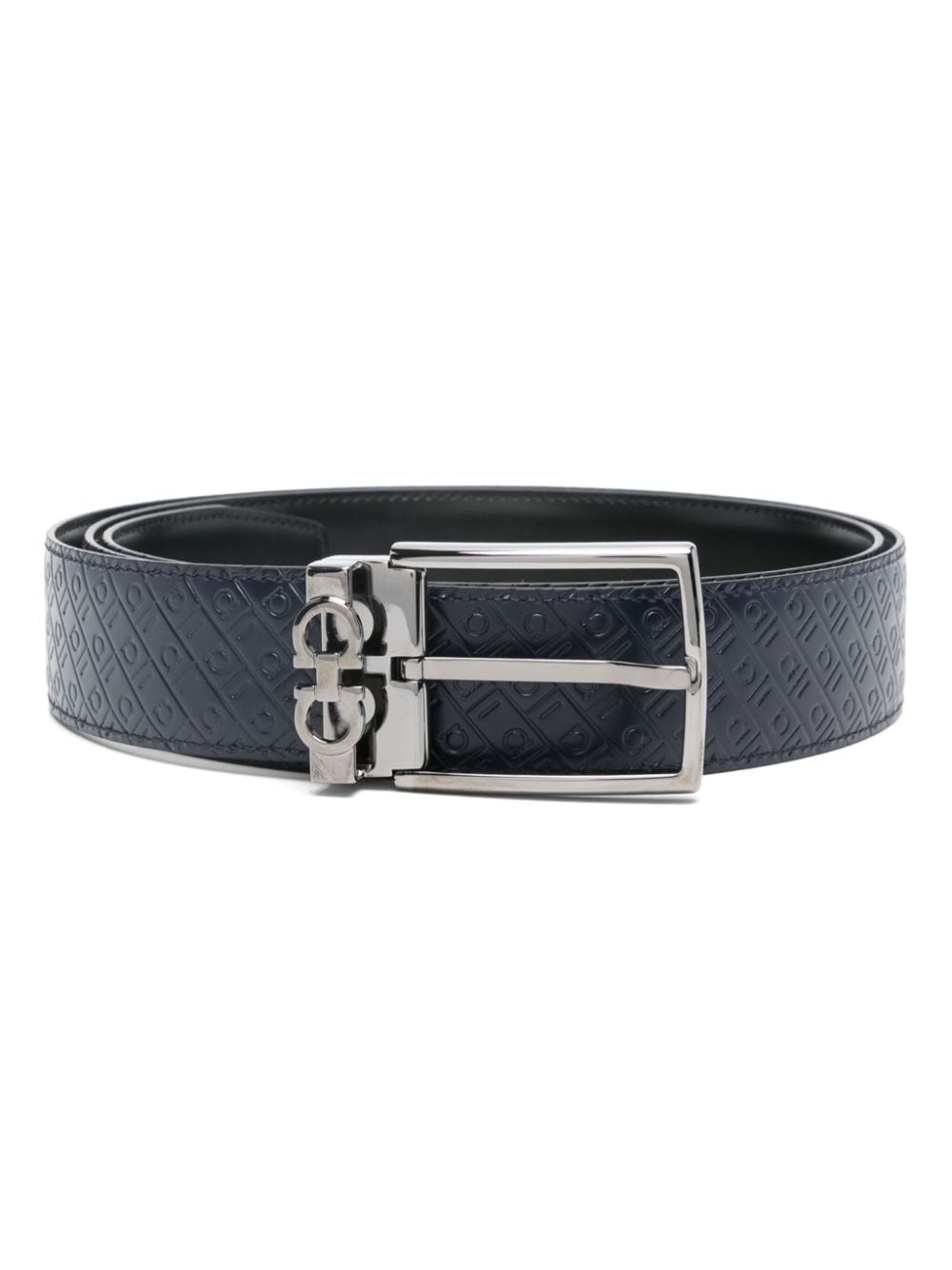 Ferragamo Men Double Gancini Logo-Debossed Leather Belt - 1