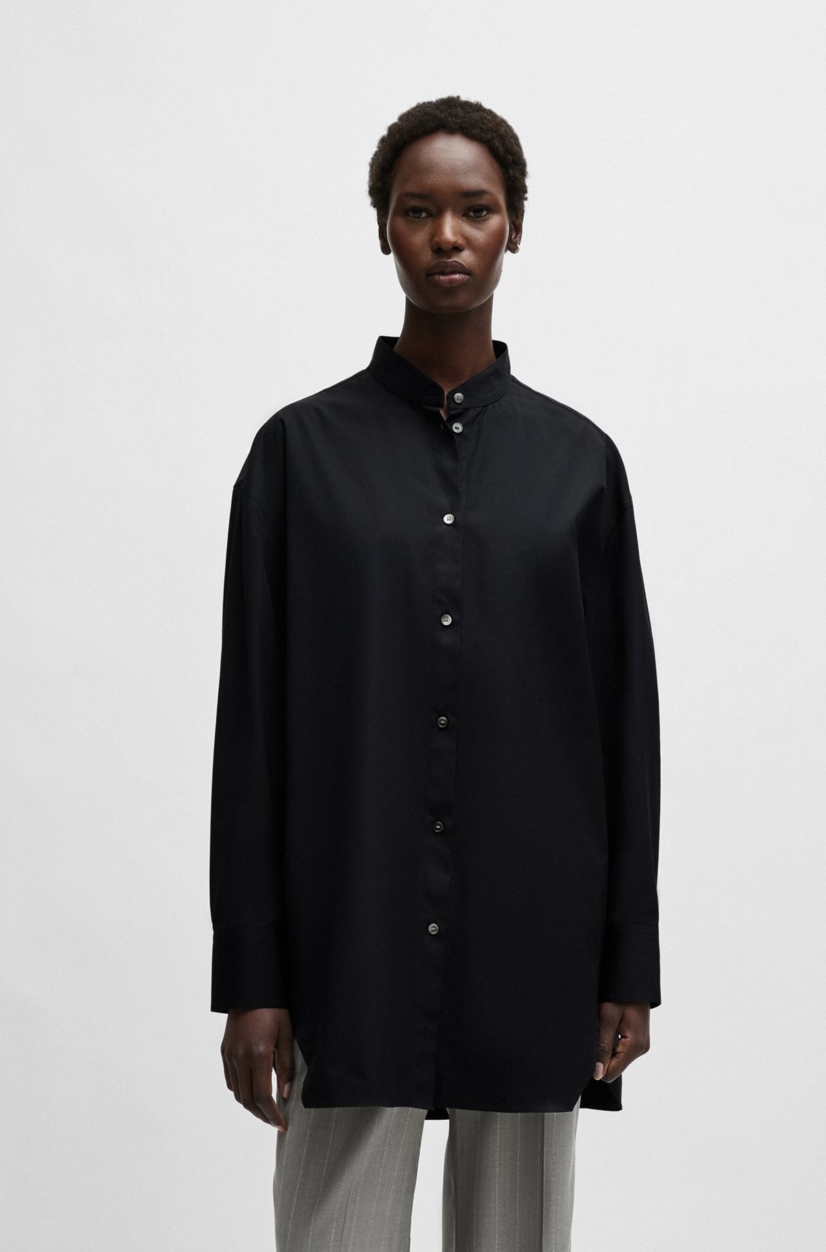 NAOMI X BOSS LONGLINE COTTON BLOUSE WITH CRINKLE-FREE EFFECT - 2