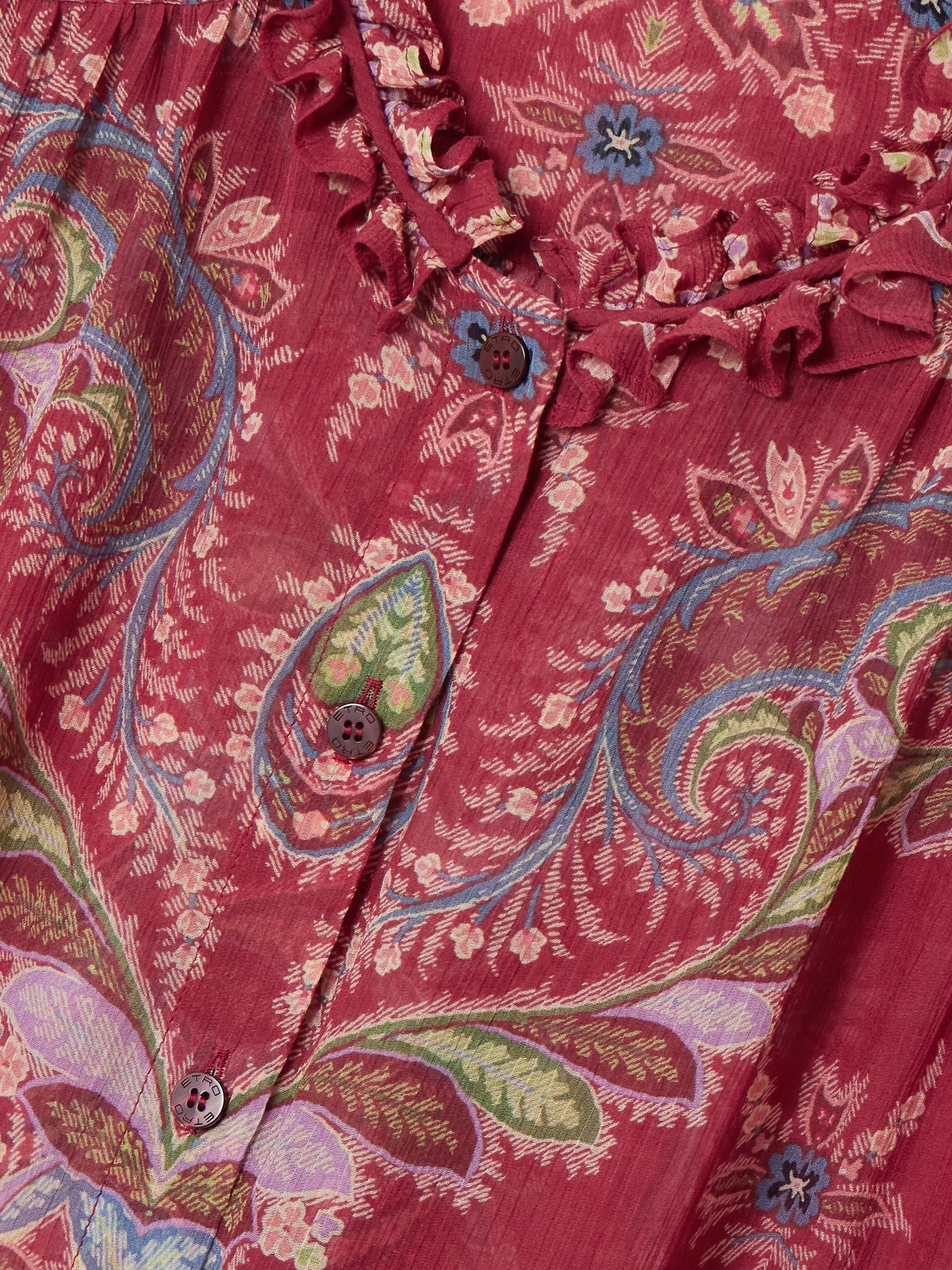 Boho ruffled printed chiffon blouse Red - 5