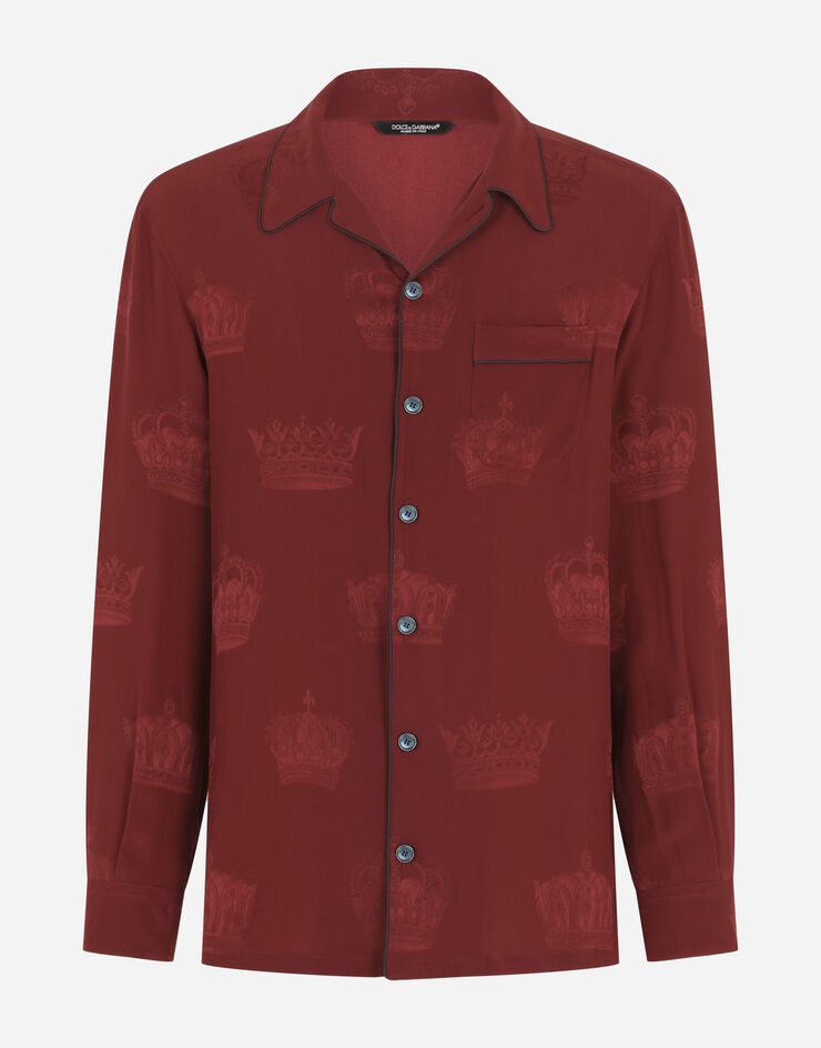 Silk pajama shirt with crown print - 3