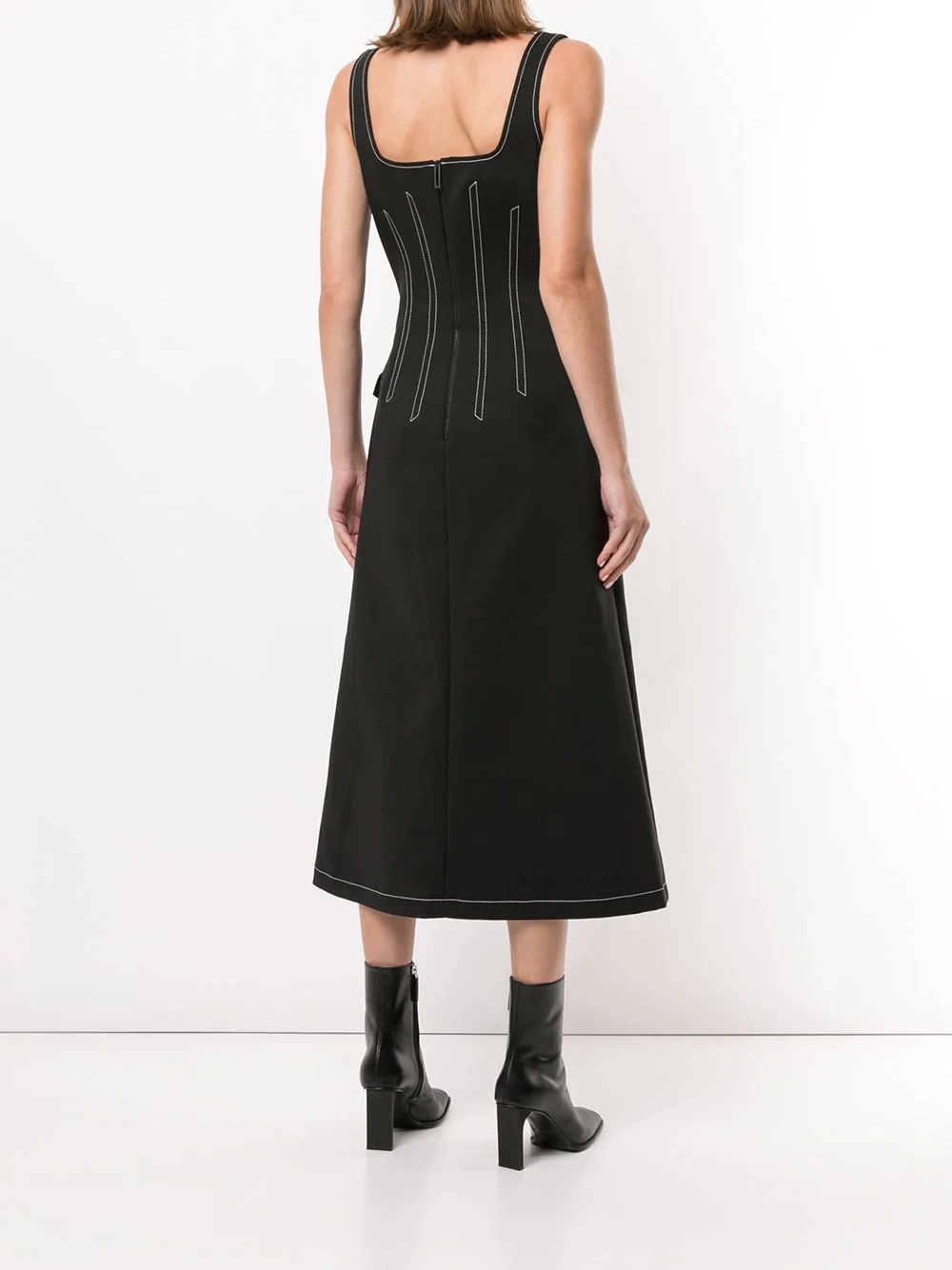 contrast stitching fitted waist dress - 4