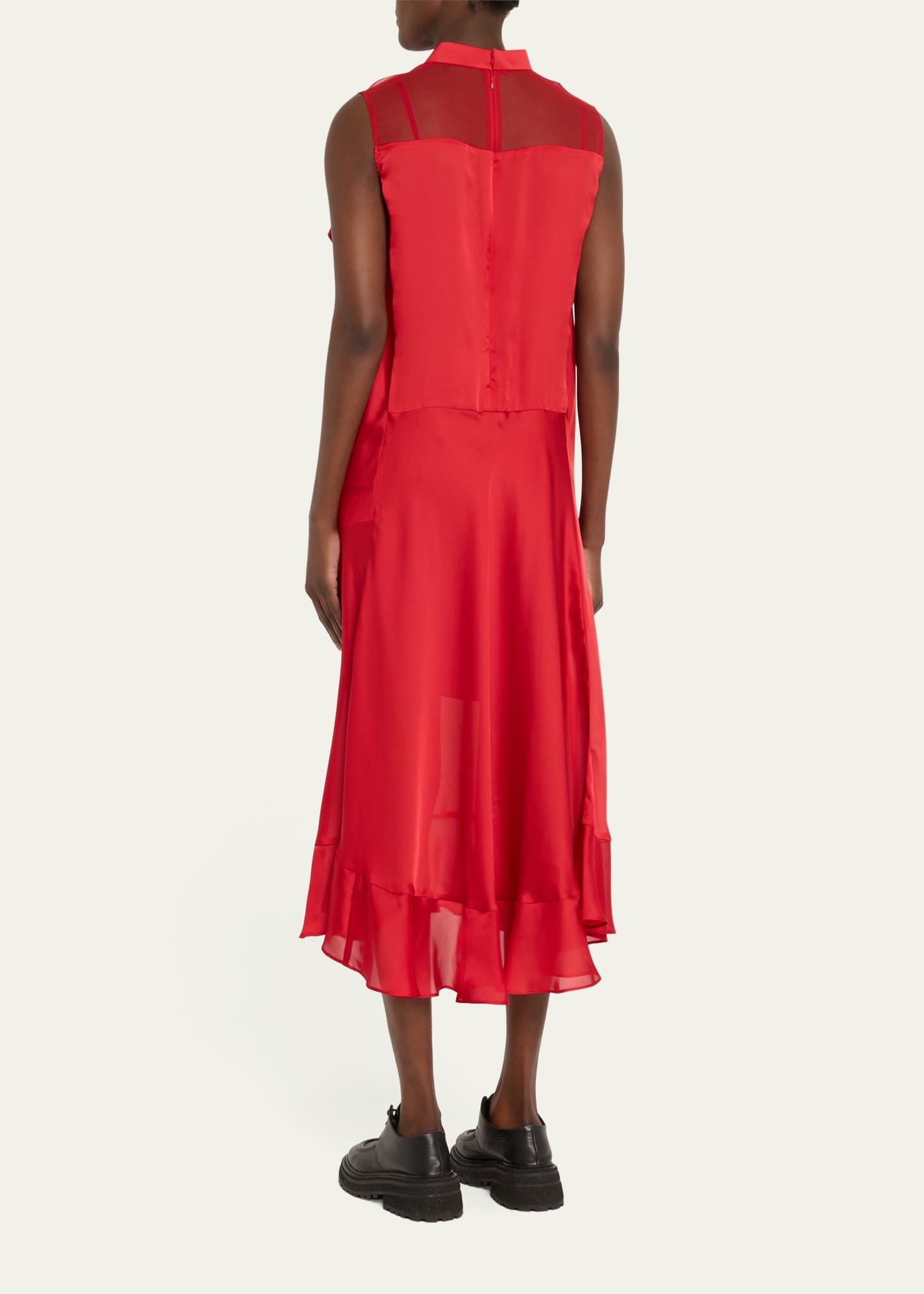 sacai Ruffle Front Satin Maxi Dress | REVERSIBLE