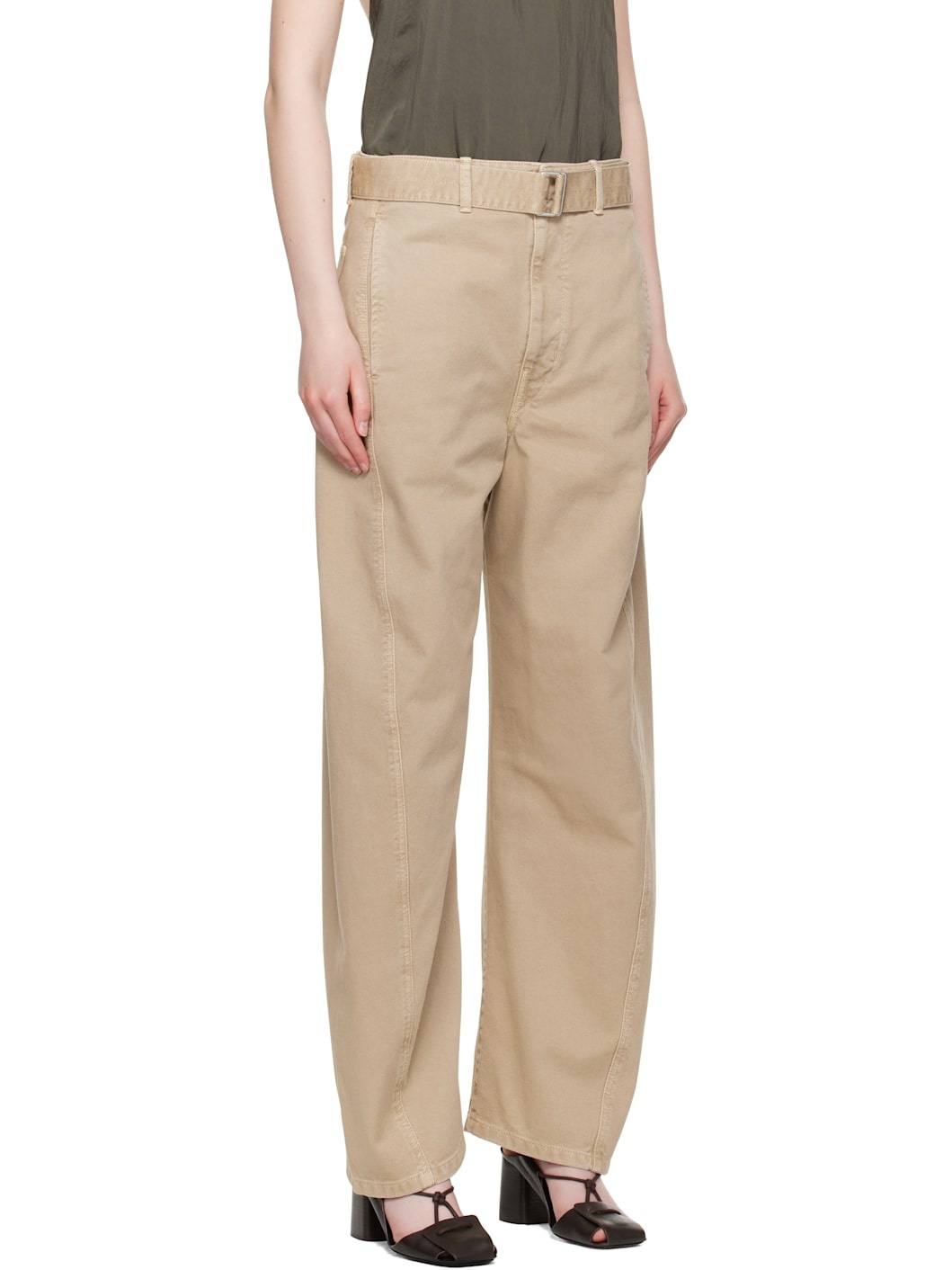 Beige Twisted Belted Jeans - 2