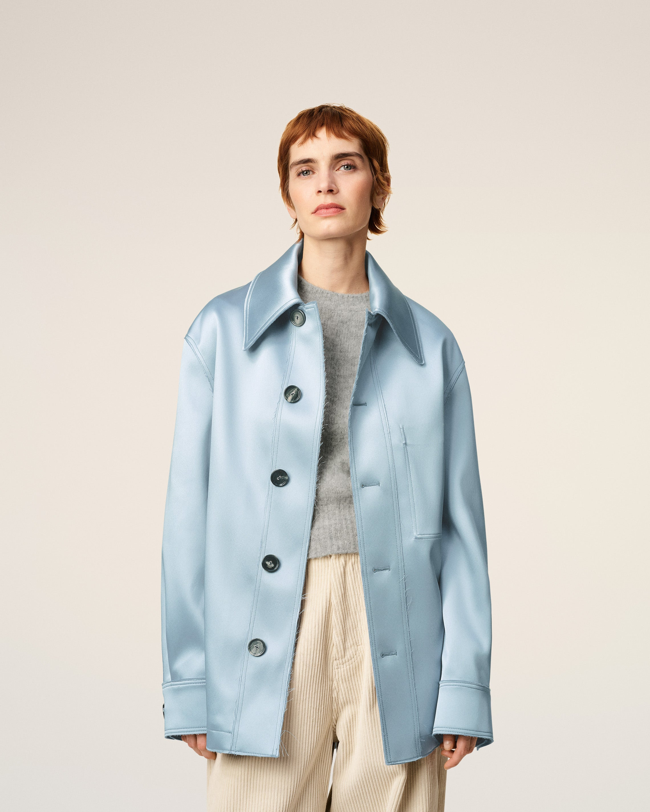 BLUE SATIN AMI DE COEUR BUTTONED JACKET - 3