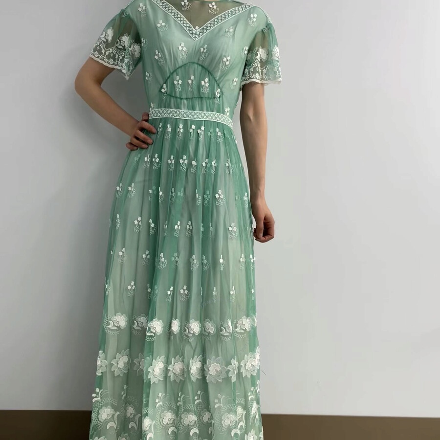 Burberry Ladies Round-neck Embroidered-tulle Dress - 2
