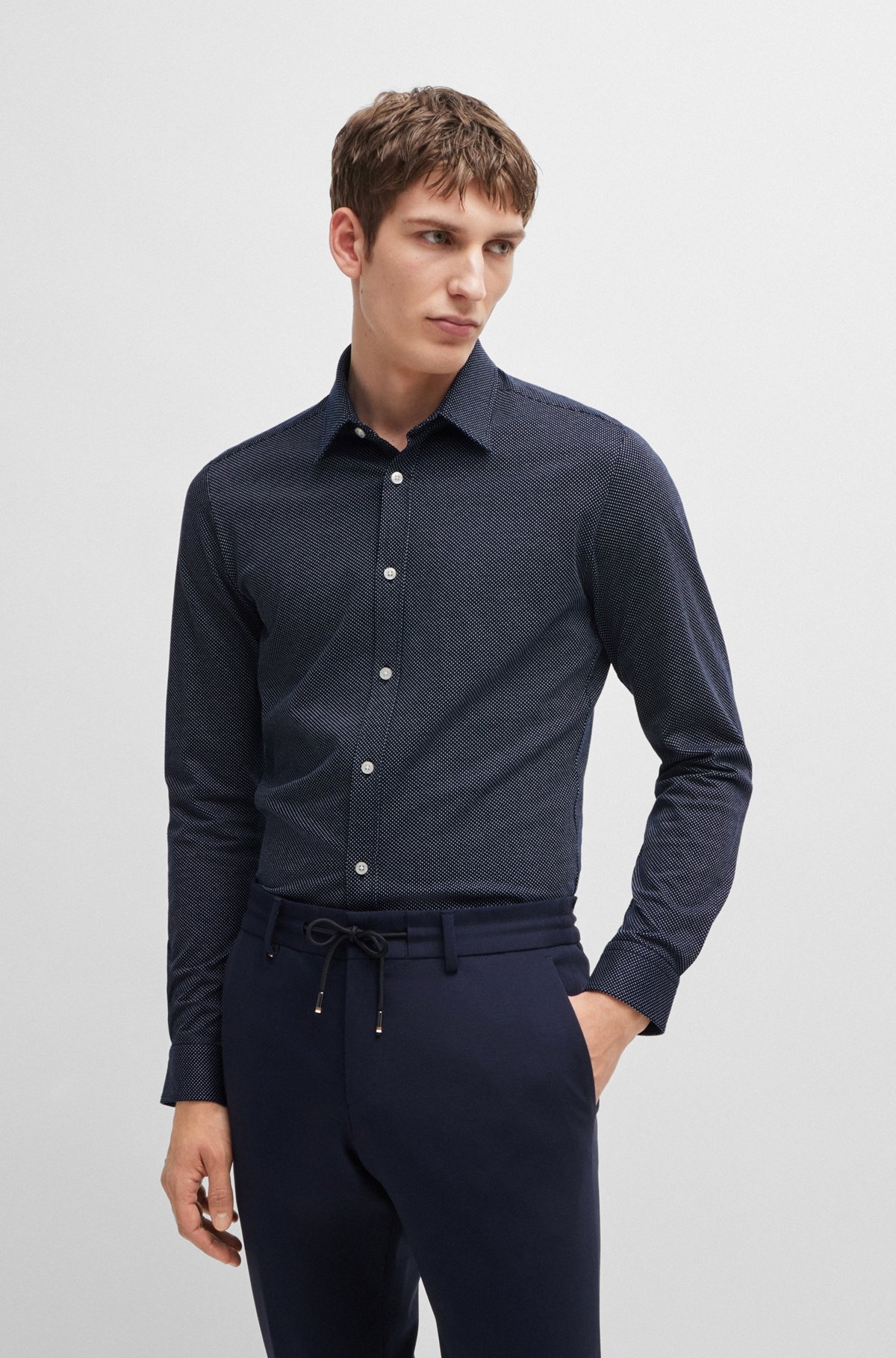 SLIM-FIT SHIRT IN STRUCTURED COTTON JERSEY - 2