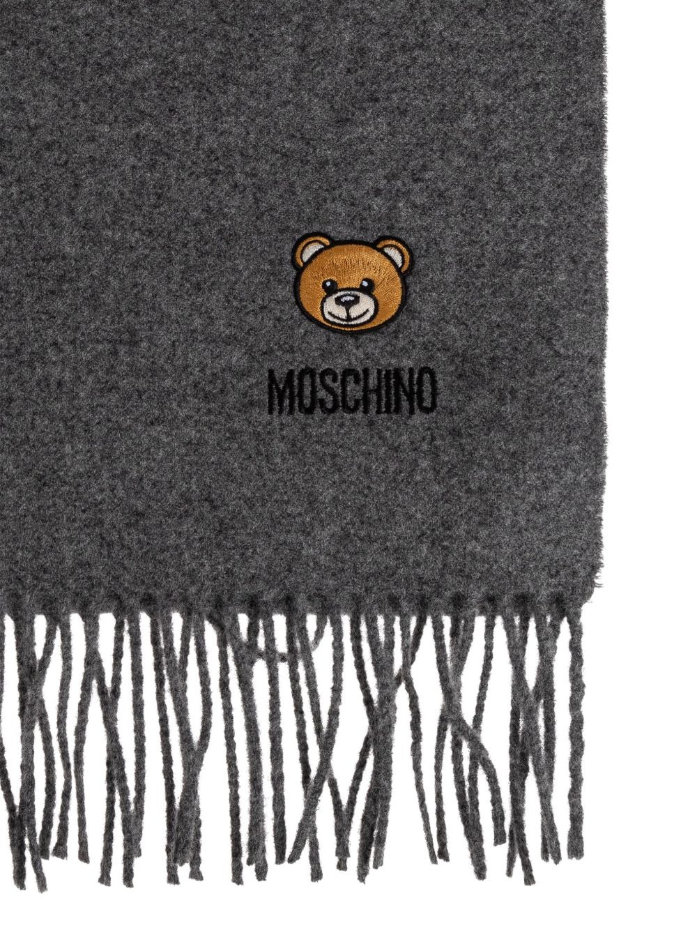 teddy-embroidered fringed scarf - 2