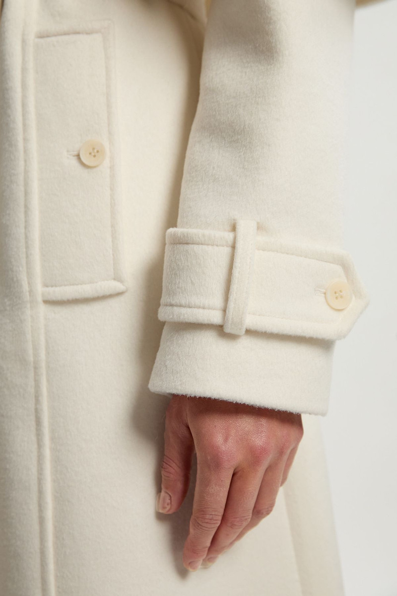 Brushed Wool Pu Mix Placed Floral Embroidery Applique Tailored Cape Full Skirted Midi Coat 5