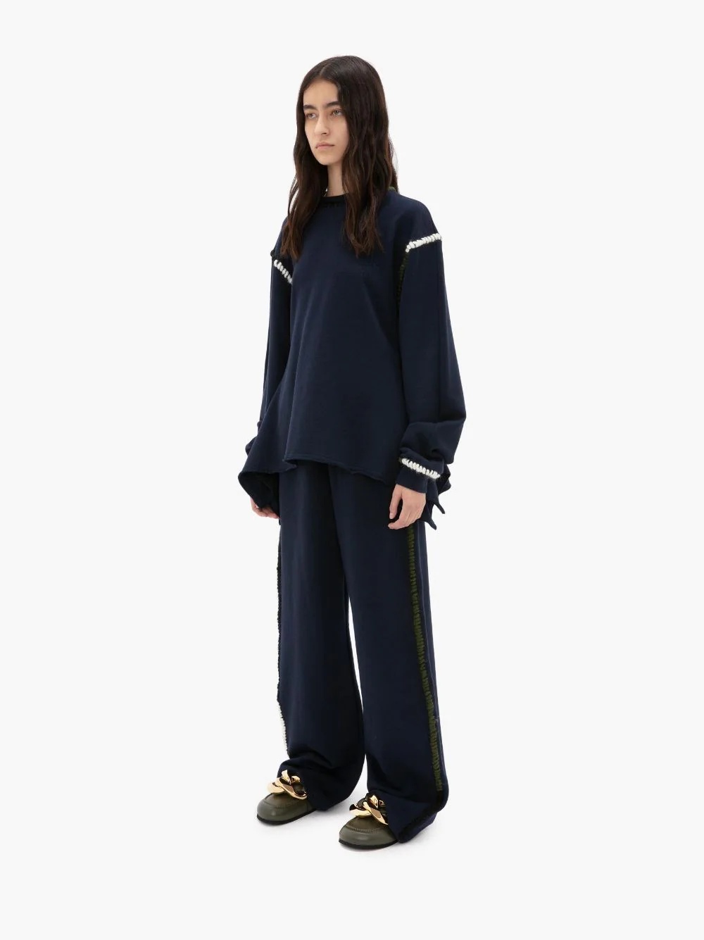 WIDE LEG CONTRAST STITCH TRACK PANT - 3