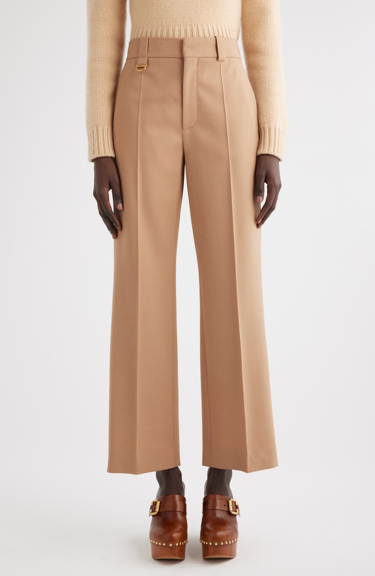 Chloé High Waist Wide Leg Wool Trousers in Coconut Brown at Nordstrom - 1