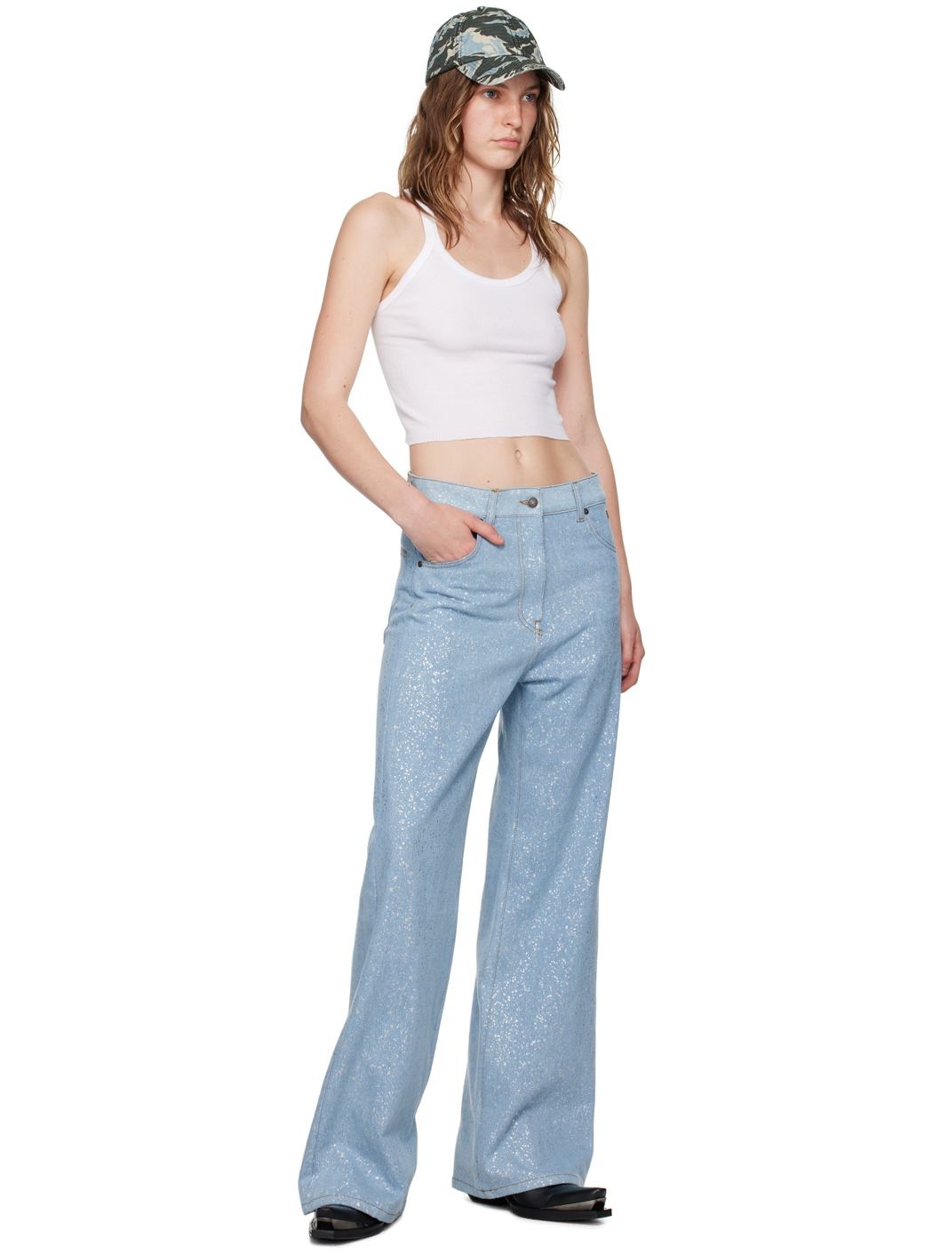 Blue Wide-Leg Glitter Jeans - 4