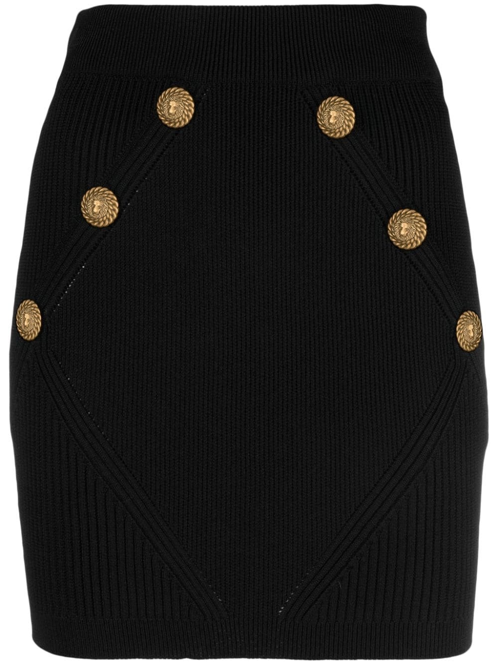 【送料&関税込】Balmain Knit Mini Skirt With Embossed Button Balmain buttoned-embossed knit miniskirt | REVERSIBLE