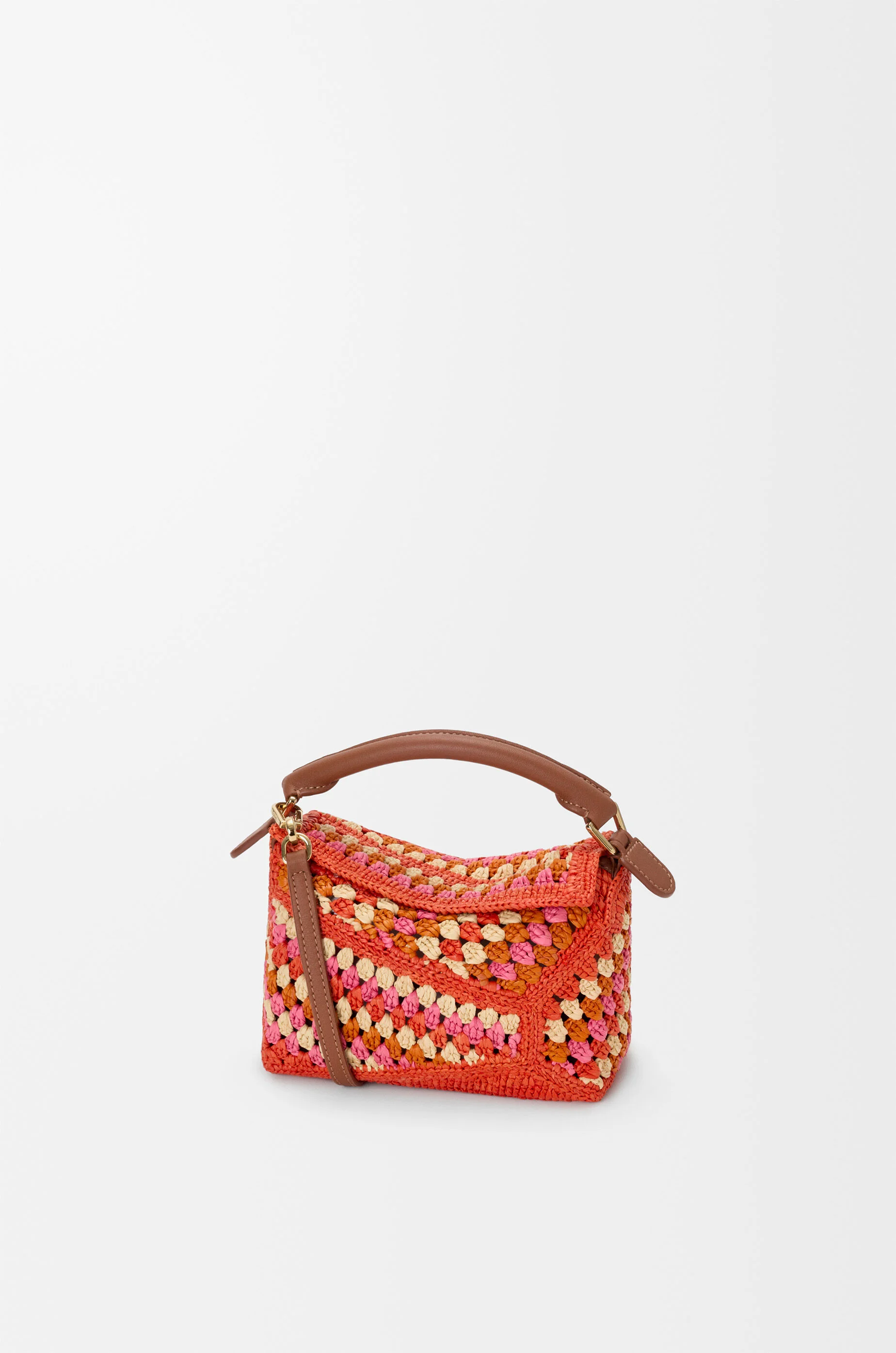 Mini Puzzle Edge bag in raffia and calfskin - 1