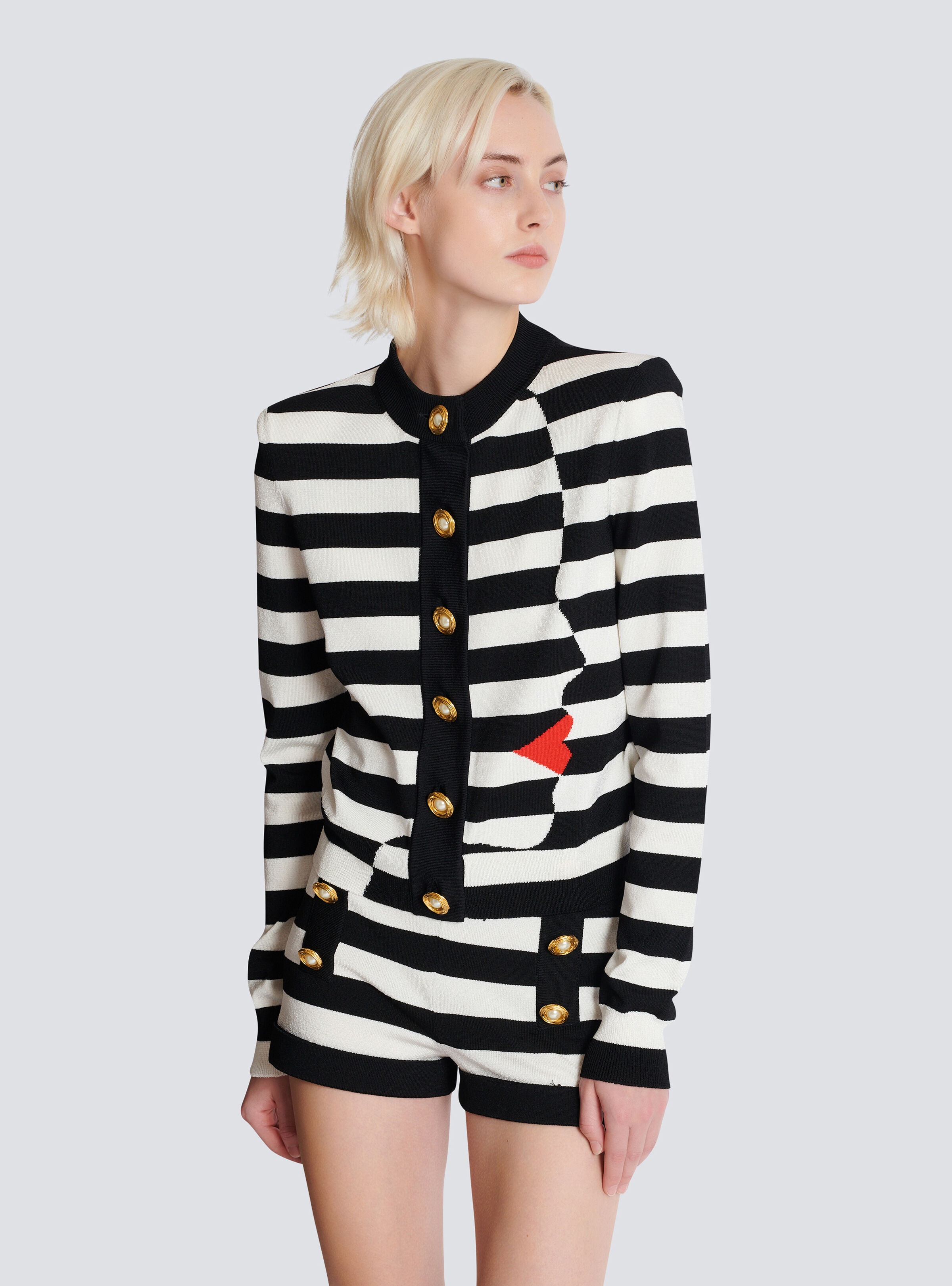 Knit Marinière cardigan with Face motif - 6