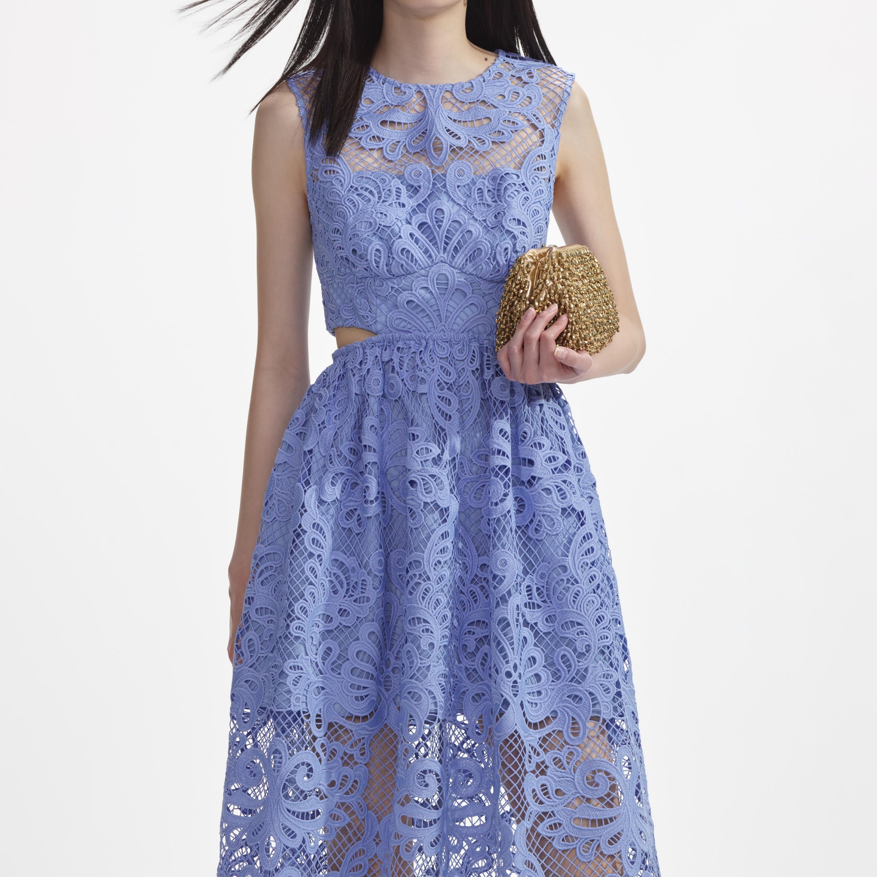 Blue Lace Cut Out Midi Dress - 4