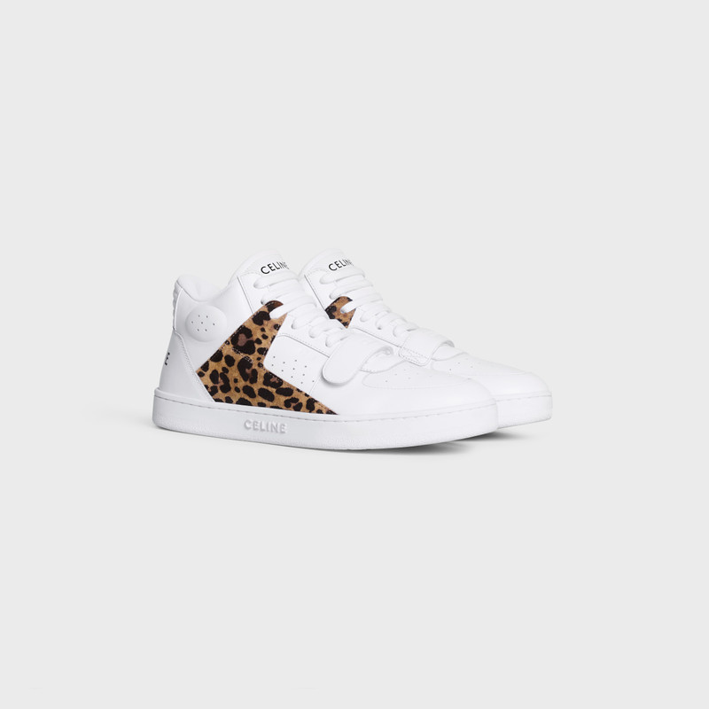 CT-02 CELINE TRAINER MID SNEAKER WITH SCRATCH in CALFSKIN & LEOPARD PRINTED SUEDE CALFSKIN 2