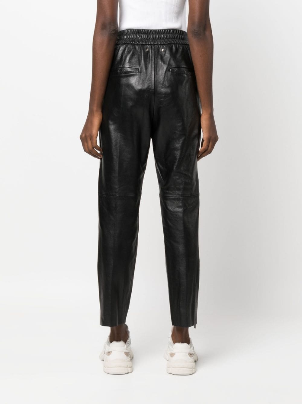 leather elastic-waist cropped trousers - 4