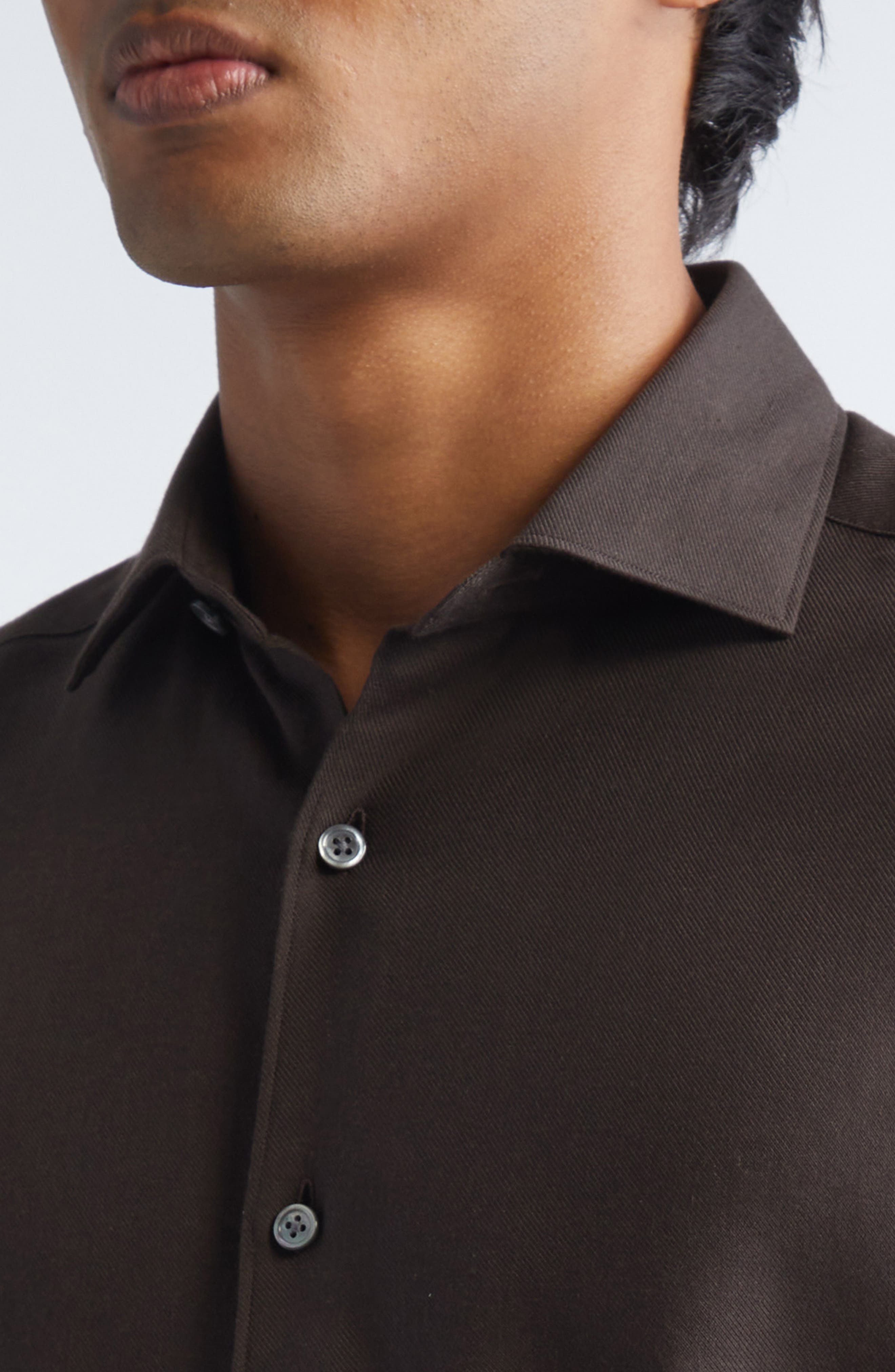 ZEGNA Cashco Cotton & Cashmere Button-Up Shirt in Dark Brown at Nordstrom - 4