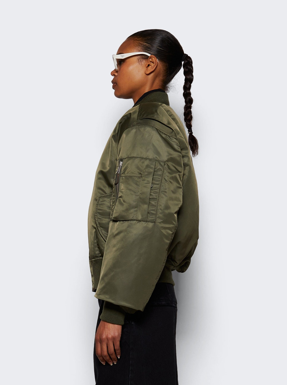 Cropped Broad Bomber Jacket Khaki - 3