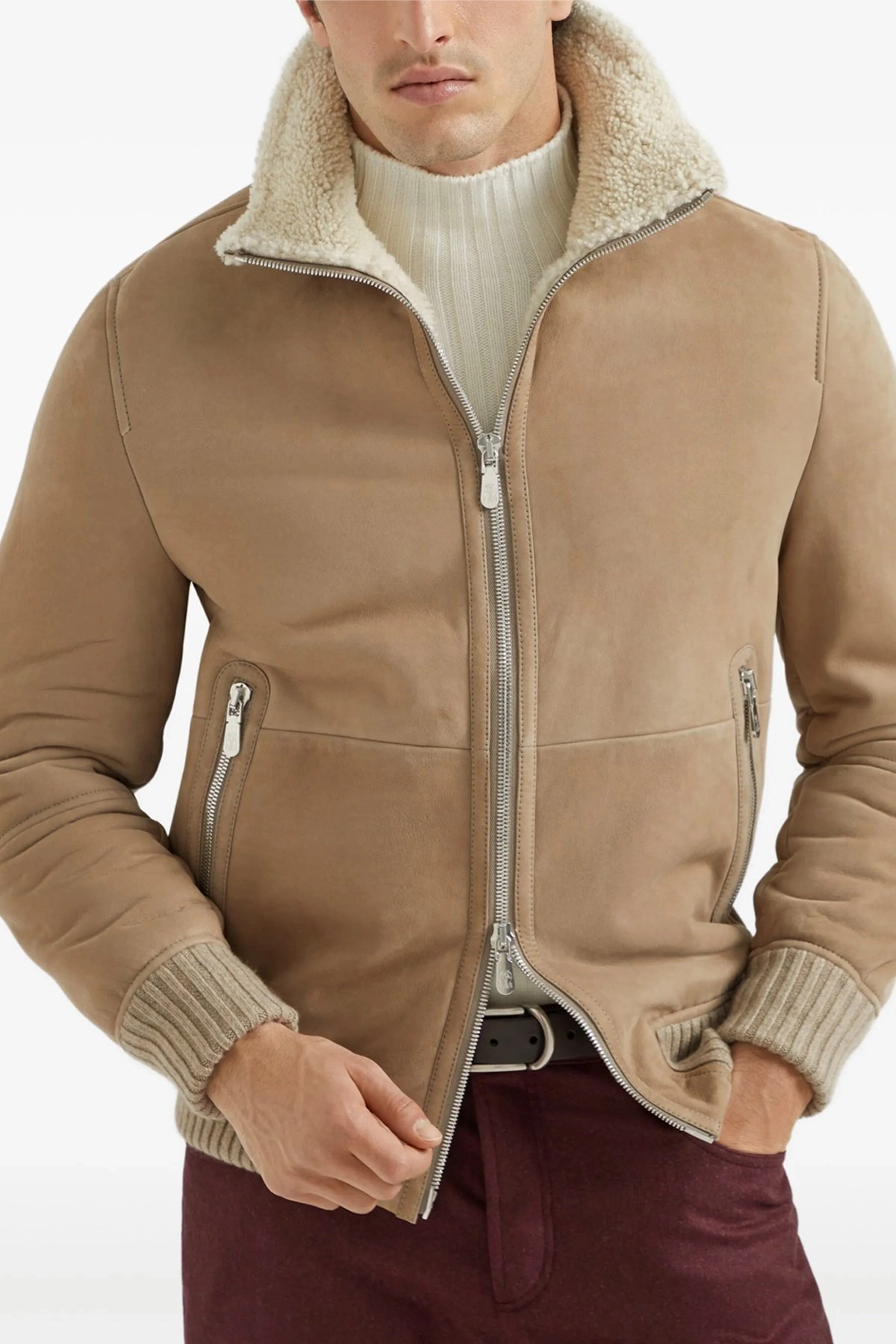 Suede and sherling curly bomber jacket - 2