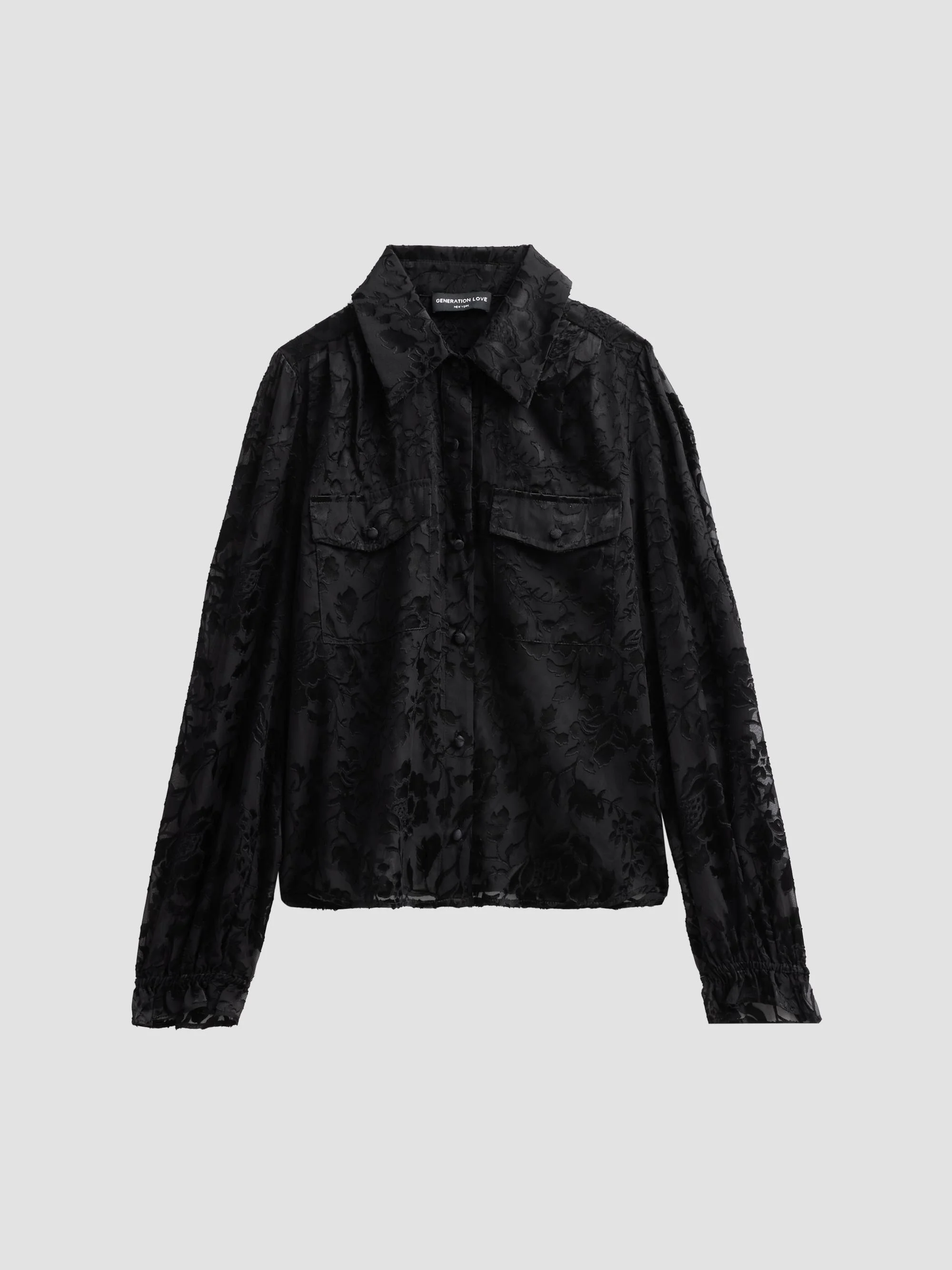 Women's Priya Floral Burn-Out Blouse - Black - 1