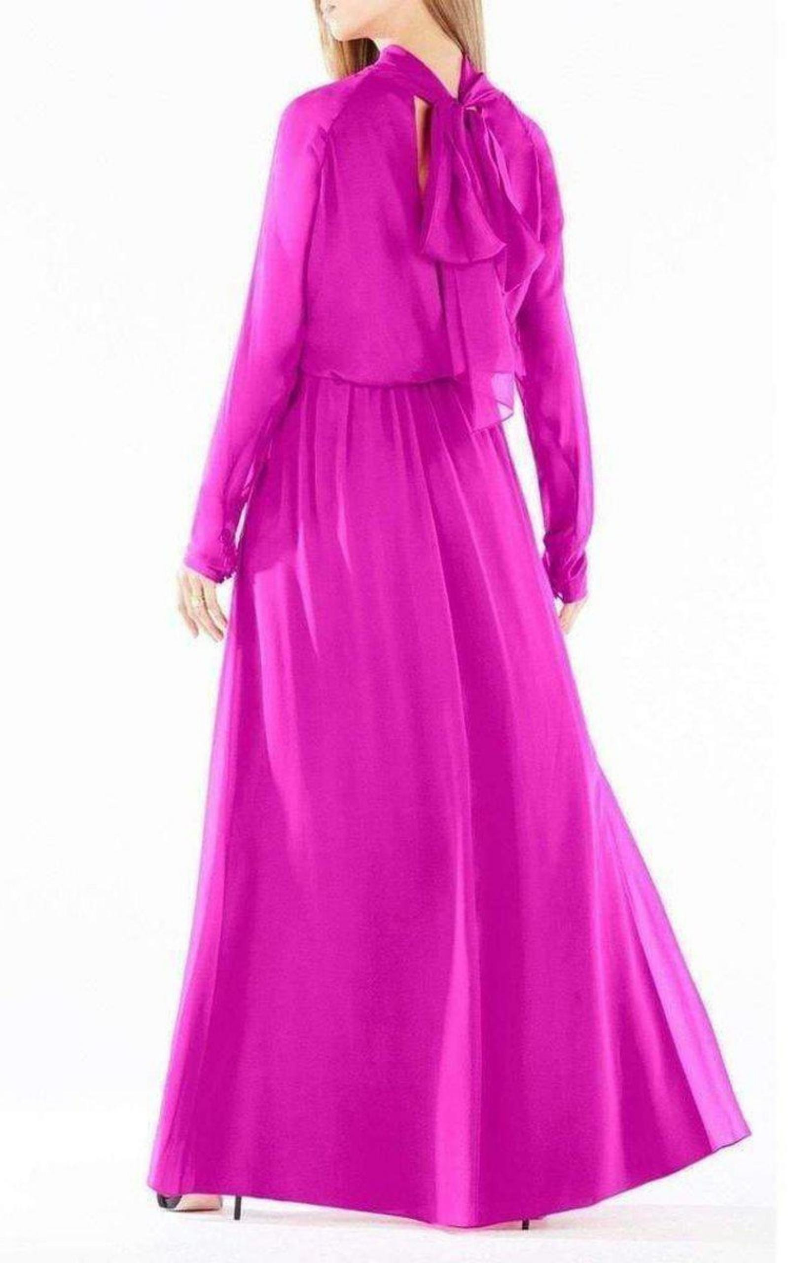BCBGMAXAZRIA - Darci Tie-Neck Silk Gown - 4