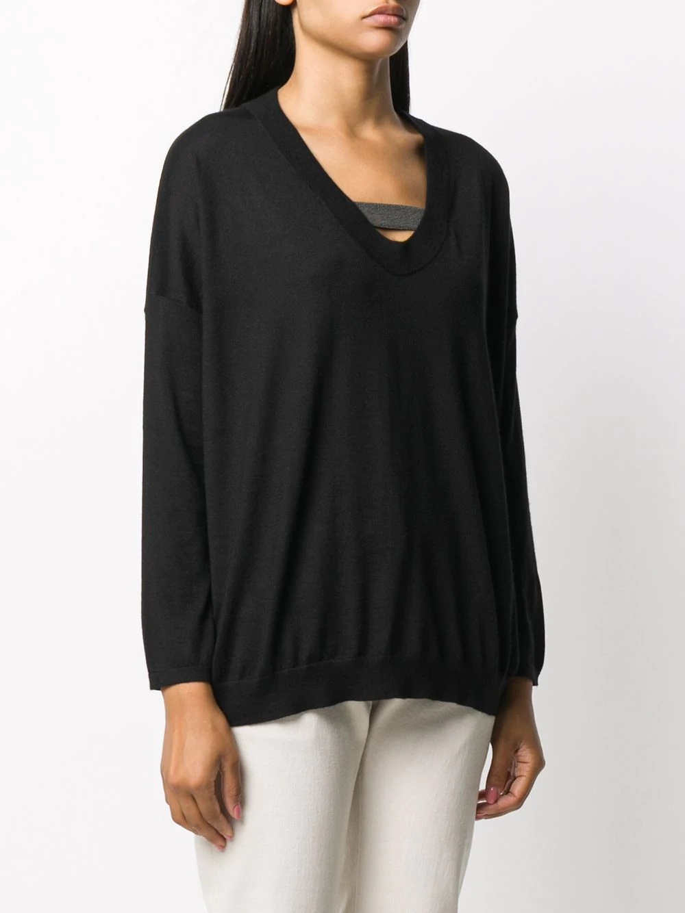 metal detail v-neck top - 3