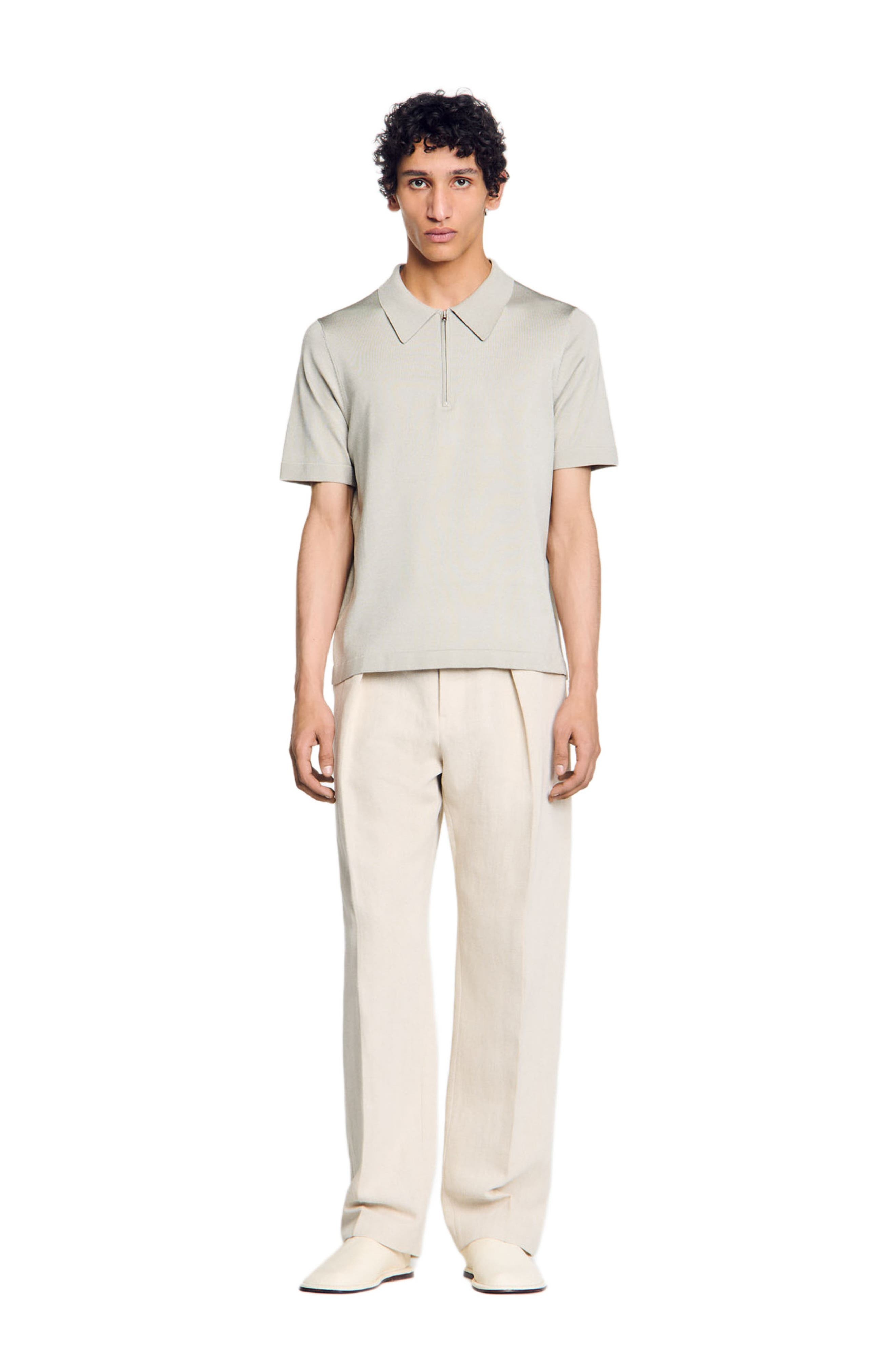 SANDRO Knitted polo shirt with zip collar in Steel at Nordstrom - 3