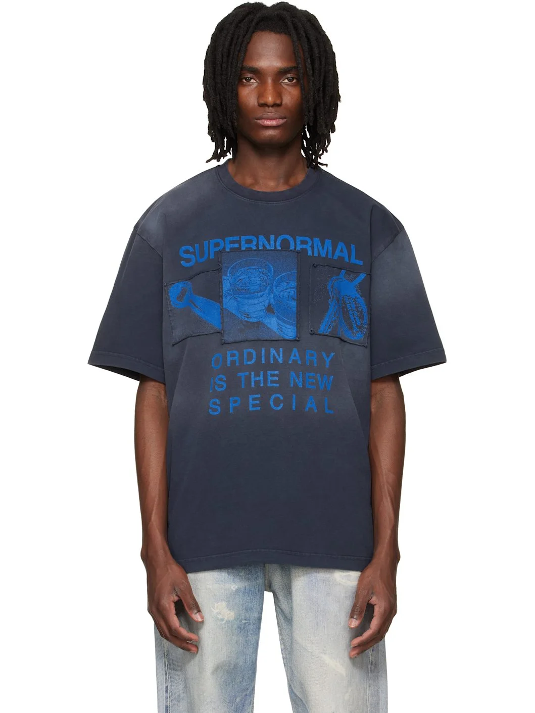 Navy Dropped Shoulder T-shirt - 1
