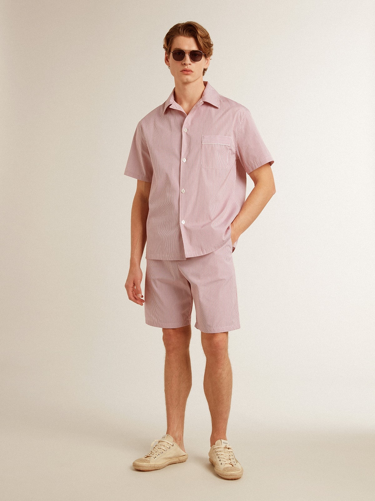 Bermuda shorts in striped cotton poplin - 4