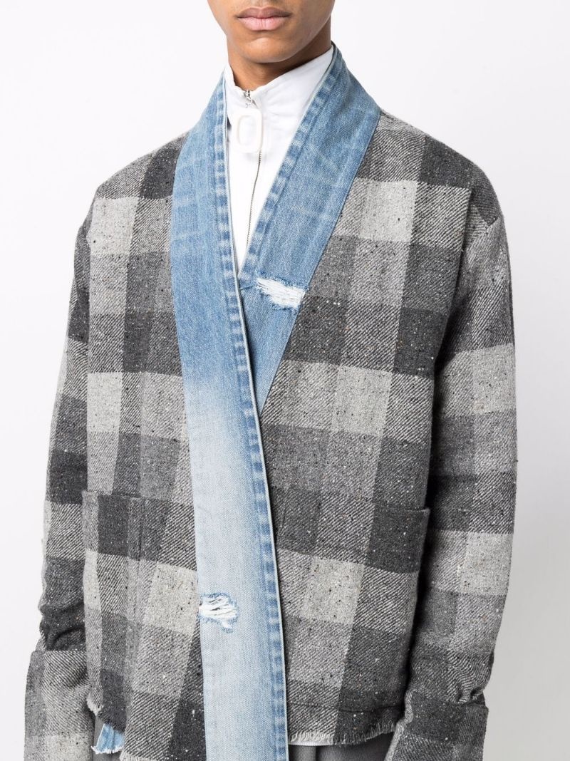 denim-trim checked shirt jacket - 5