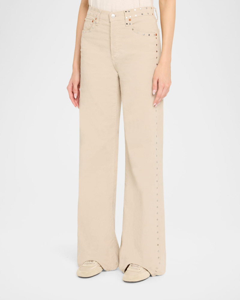 Studded Wide Flare Corduroy Pants 4