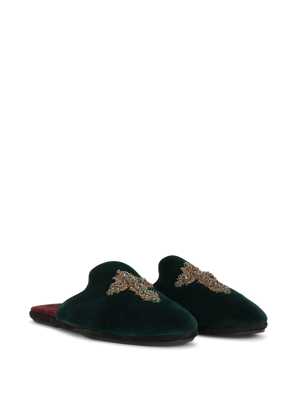 cross-embellished velvet slippers - 2