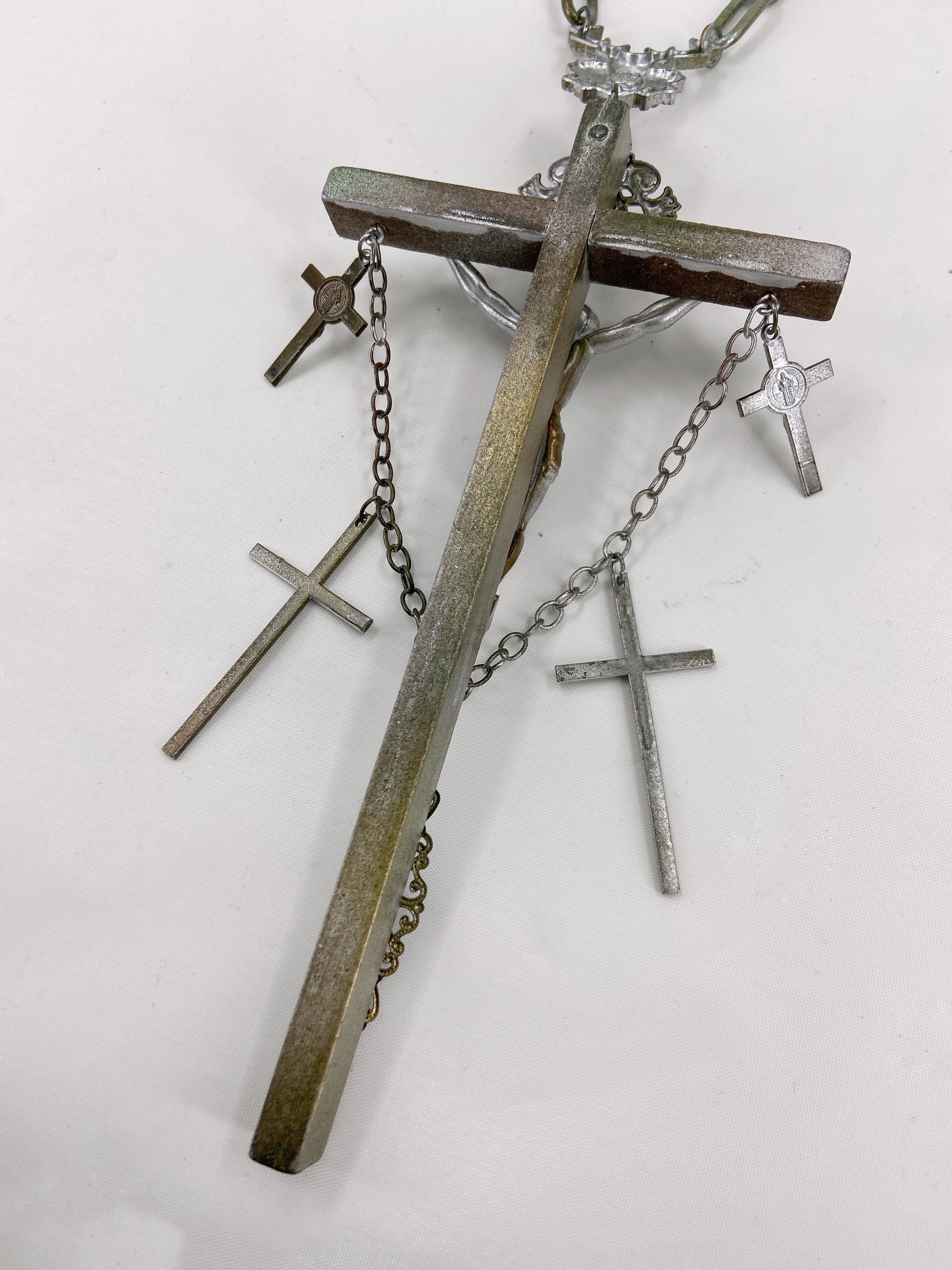 Jean Paul Gaultier 90S Sample 1/1 XXL Silver 5 Crucifix Cross Deer Chain Necklace - 17