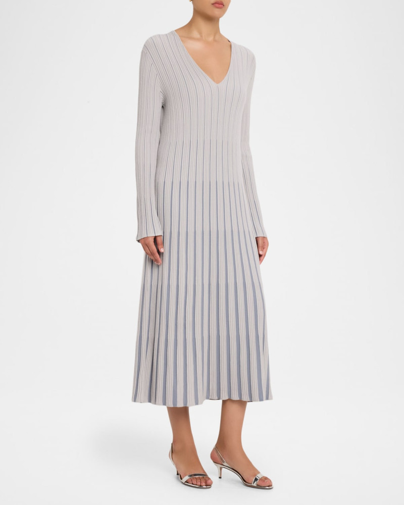 Long-Sleeve V-Neck Midi Dress 4